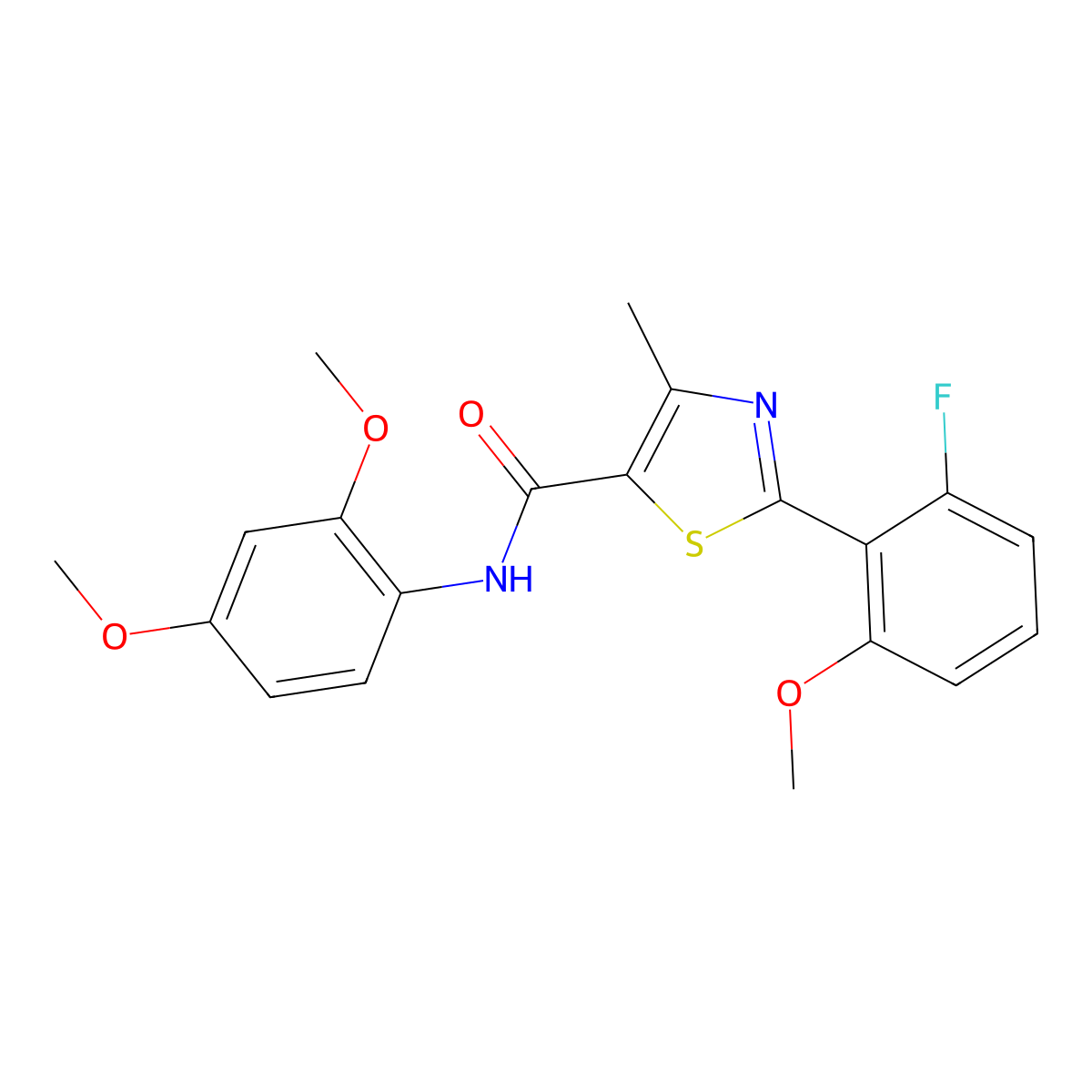 N-(2,4-dimethoxyphenyl)-2-(2-fluoro-6-methoxyphenyl)-4-methyl-1,3-thiazole-5-carboxamide molecular structure, CAS 1010922-08-3