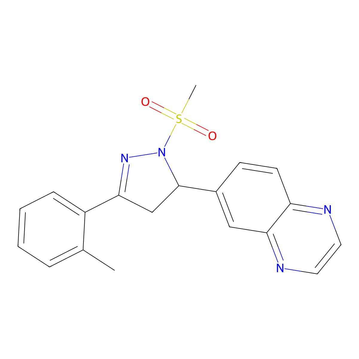 6-(1-(methylsulfonyl)-3-(o-tolyl)-4,5-dihydro-1H-pyrazol-5-yl)quinoxaline molecular structure, CAS 1010922-17-4