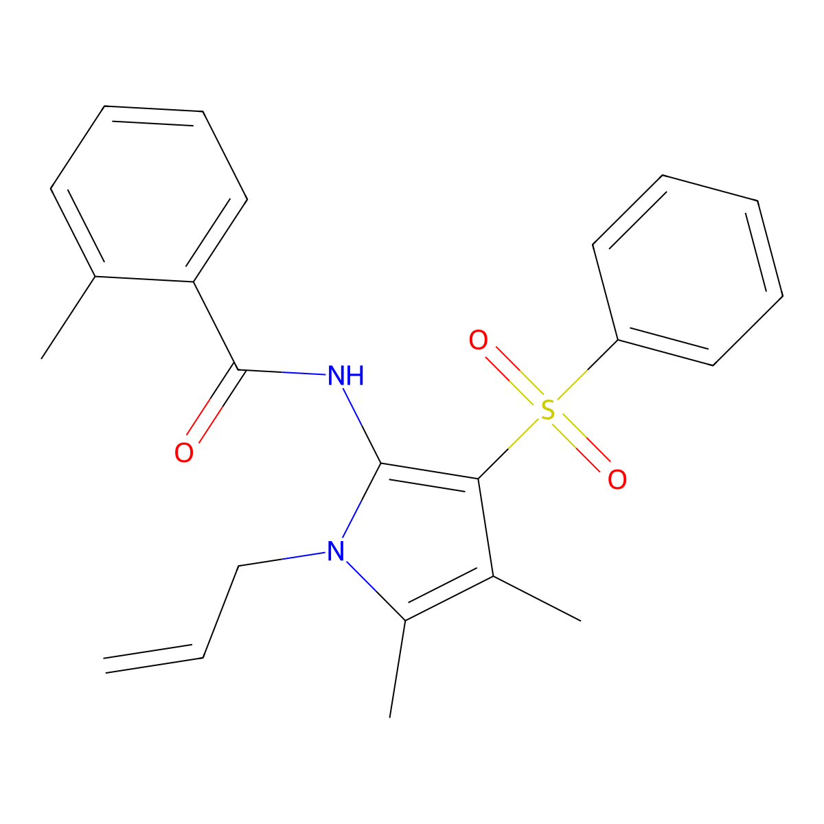 N-[4,5-dimethyl-3-(phenylsulfonyl)-1-(prop-2-en-1-yl)-1H-pyrrol-2-yl]-2-methylbenzamide molecular structure, CAS 1010922-76-5
