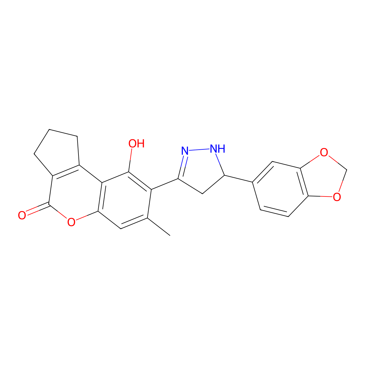 8-[5-(1,3-benzodioxol-5-yl)-4,5-dihydro-1H-pyrazol-3-yl]-9-hydroxy-7-methyl-2,3-dihydrocyclopenta[c]chromen-4(1H)-one molecular structure, CAS 1010922-79-8