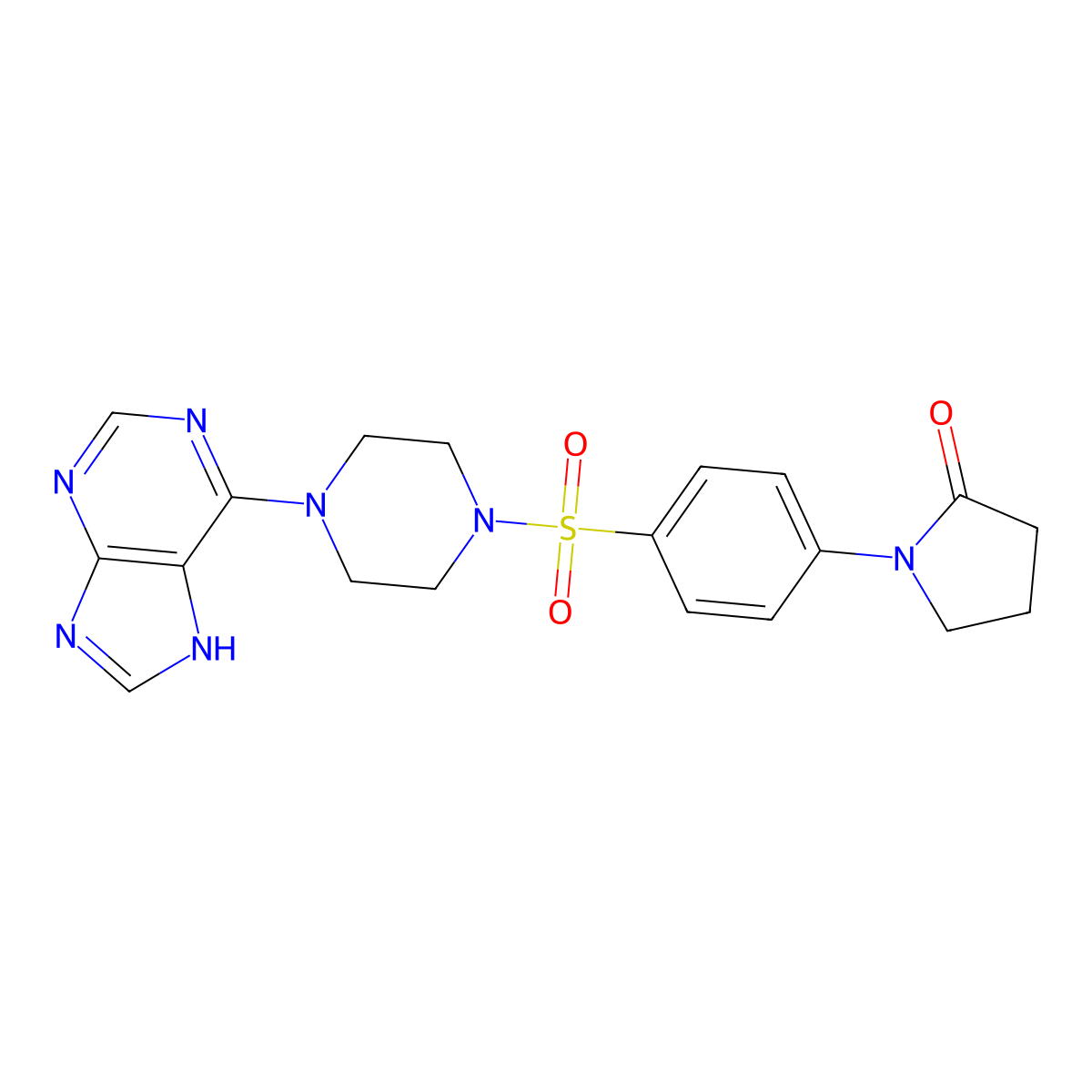 1-(4-{[4-(7H-purin-6-yl)piperazin-1-yl]sulfonyl}phenyl)pyrrolidin-2-one molecular structure, CAS 1010922-94-7