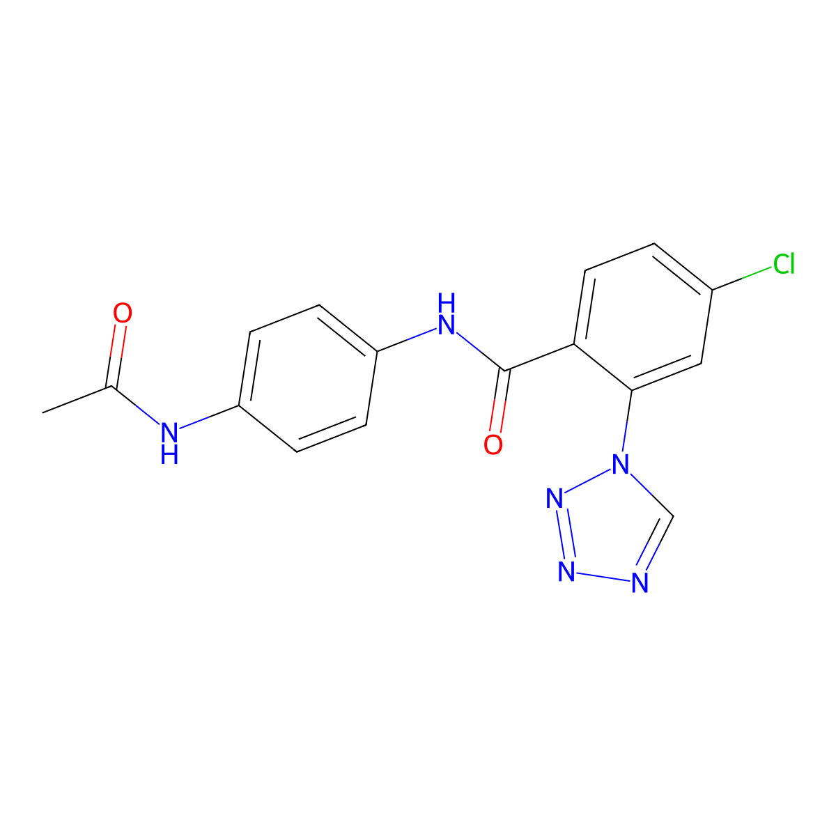 N-[4-(acetylamino)phenyl]-4-chloro-2-(1H-tetrazol-1-yl)benzamide molecular structure, CAS 1010922-99-2