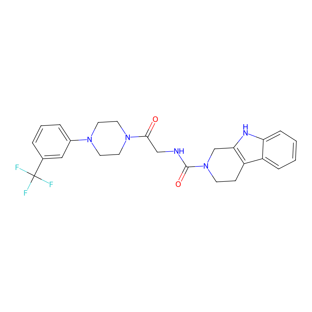 N-(2-oxo-2-{4-[3-(trifluoromethyl)phenyl]piperazin-1-yl}ethyl)-1,3,4,9-tetrahydro-2H-beta-carboline-2-carboxamide molecular structure, CAS 1010923-04-2