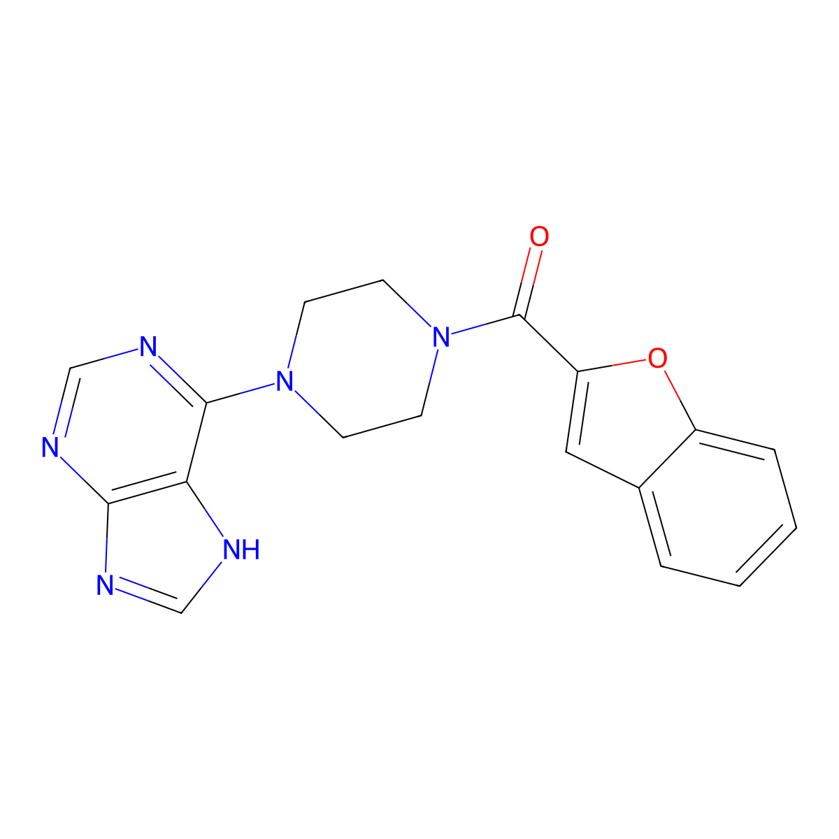 1-benzofuran-2-yl[4-(7H-purin-6-yl)piperazin-1-yl]methanone molecular structure, CAS 1010923-11-1