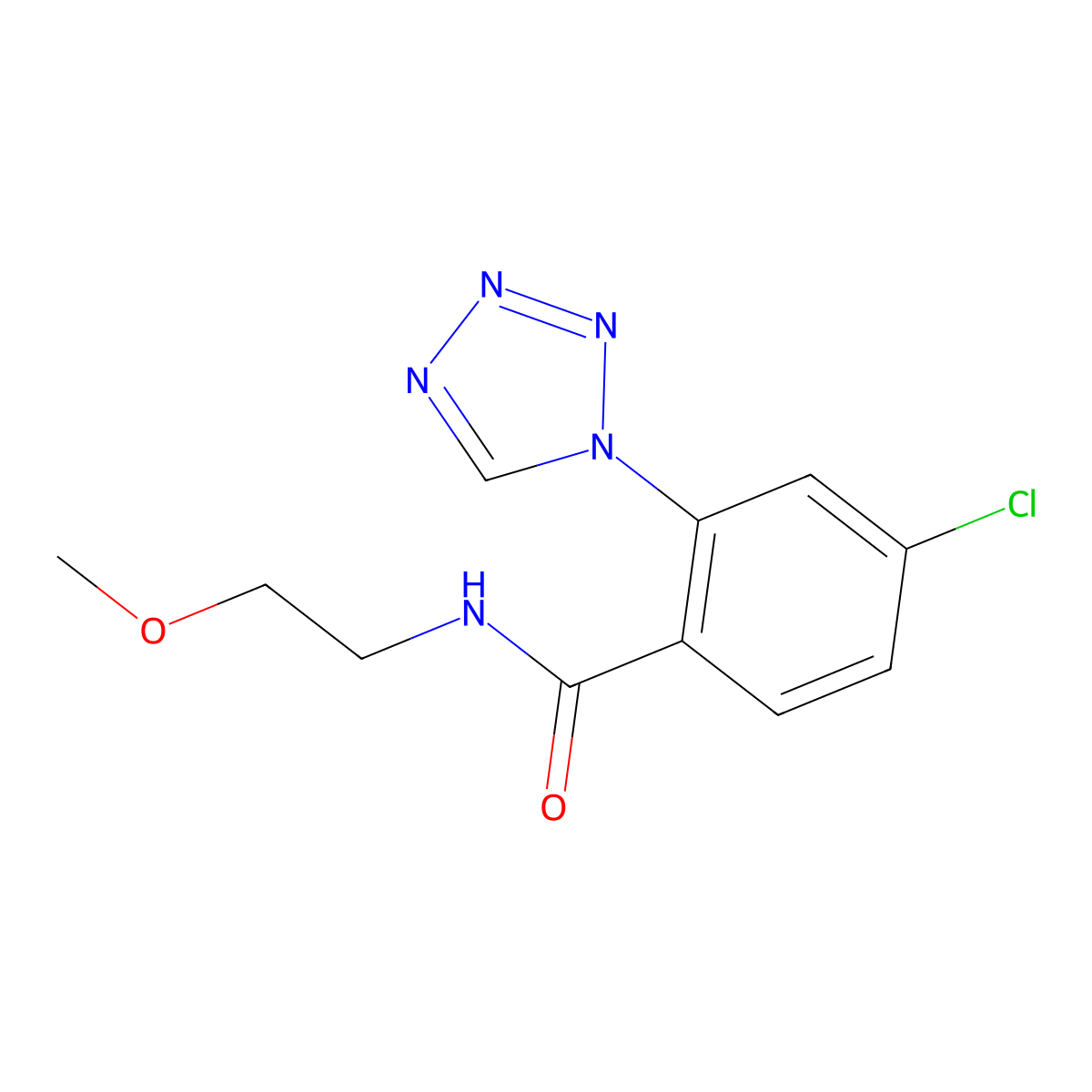 4-chloro-N-(2-methoxyethyl)-2-(1H-tetrazol-1-yl)benzamide molecular structure, CAS 1010923-19-9