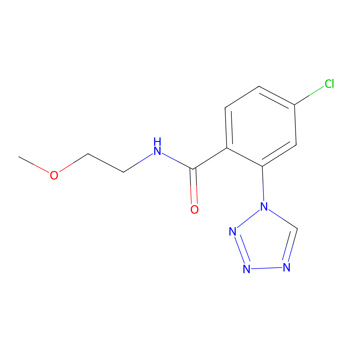 4-chloro-N-(2-methoxyethyl)-2-(1H-tetrazol-1-yl)benzamide molecular structure, CAS 1010923-19-9