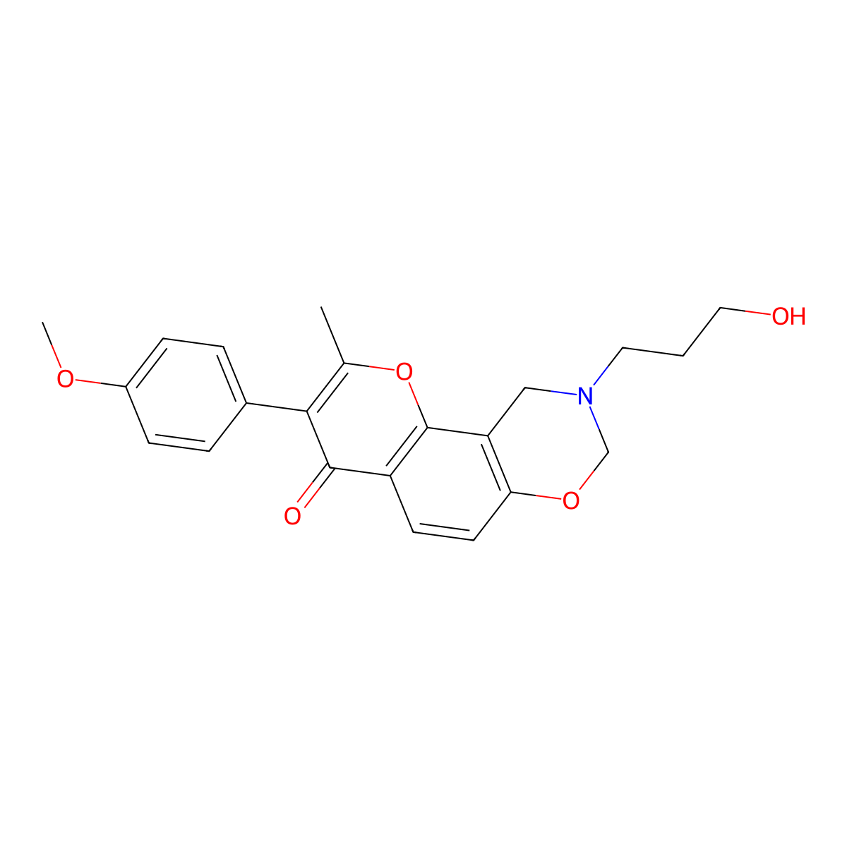 9-(3-hydroxypropyl)-3-(4-methoxyphenyl)-2-methyl-9,10-dihydrochromeno[8,7-e][1,3]oxazin-4(8H)-one molecular structure, CAS 1010923-22-4