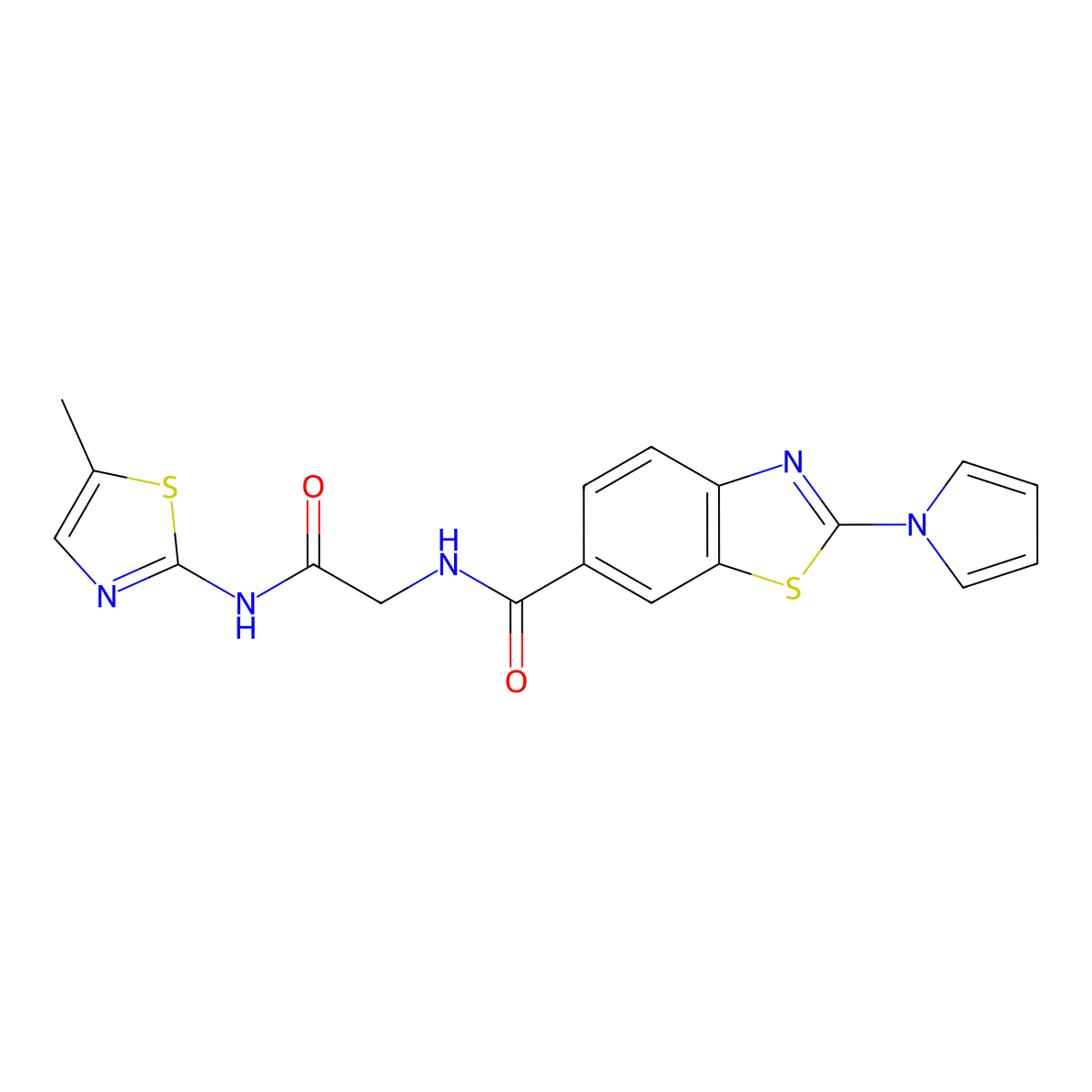 N-{2-[(5-methyl-1,3-thiazol-2-yl)amino]-2-oxoethyl}-2-(1H-pyrrol-1-yl)-1,3-benzothiazole-6-carboxamide molecular structure, CAS 1010923-23-5