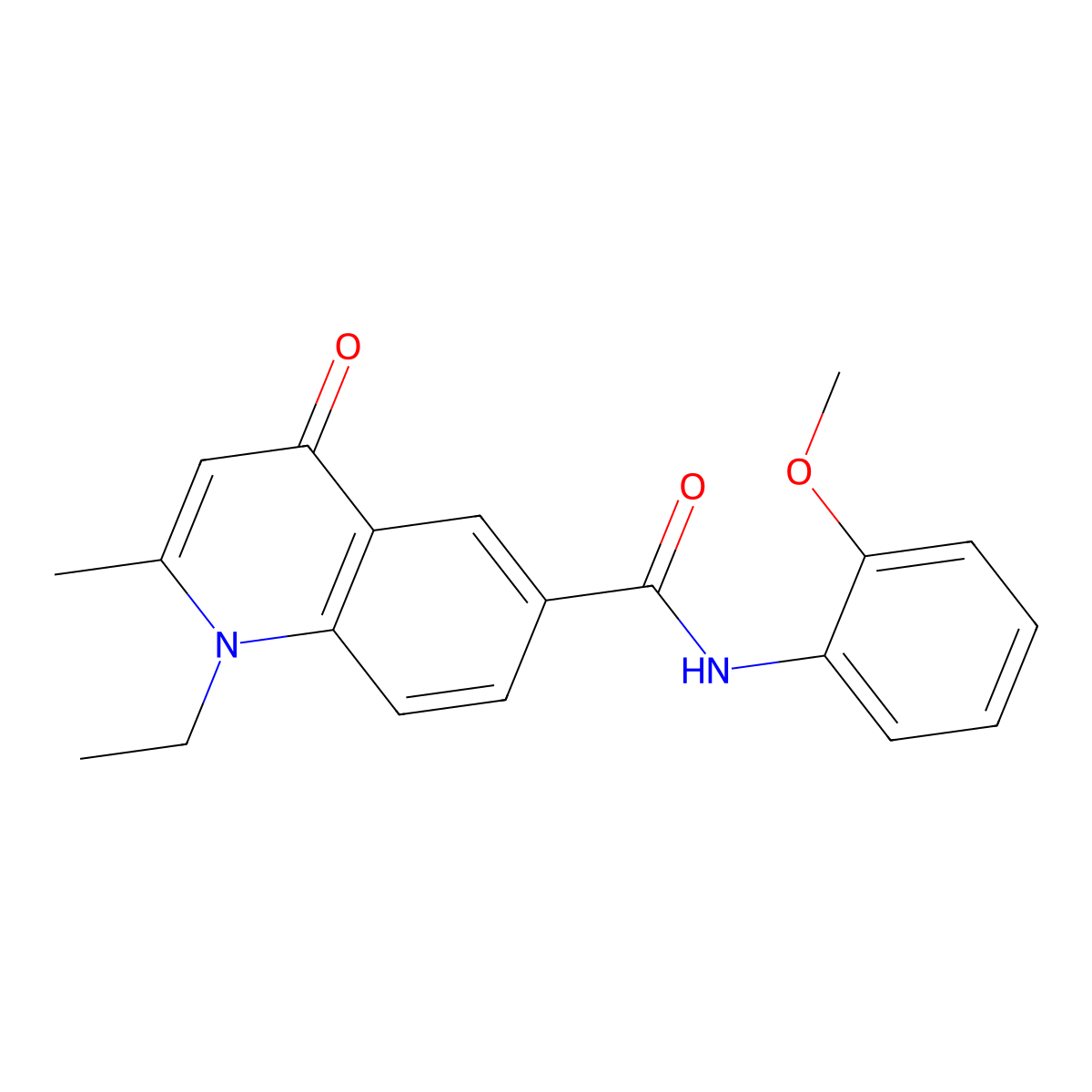 1-ethyl-N-(2-methoxyphenyl)-2-methyl-4-oxo-1,4-dihydroquinoline-6-carboxamide molecular structure, CAS 1010923-33-7