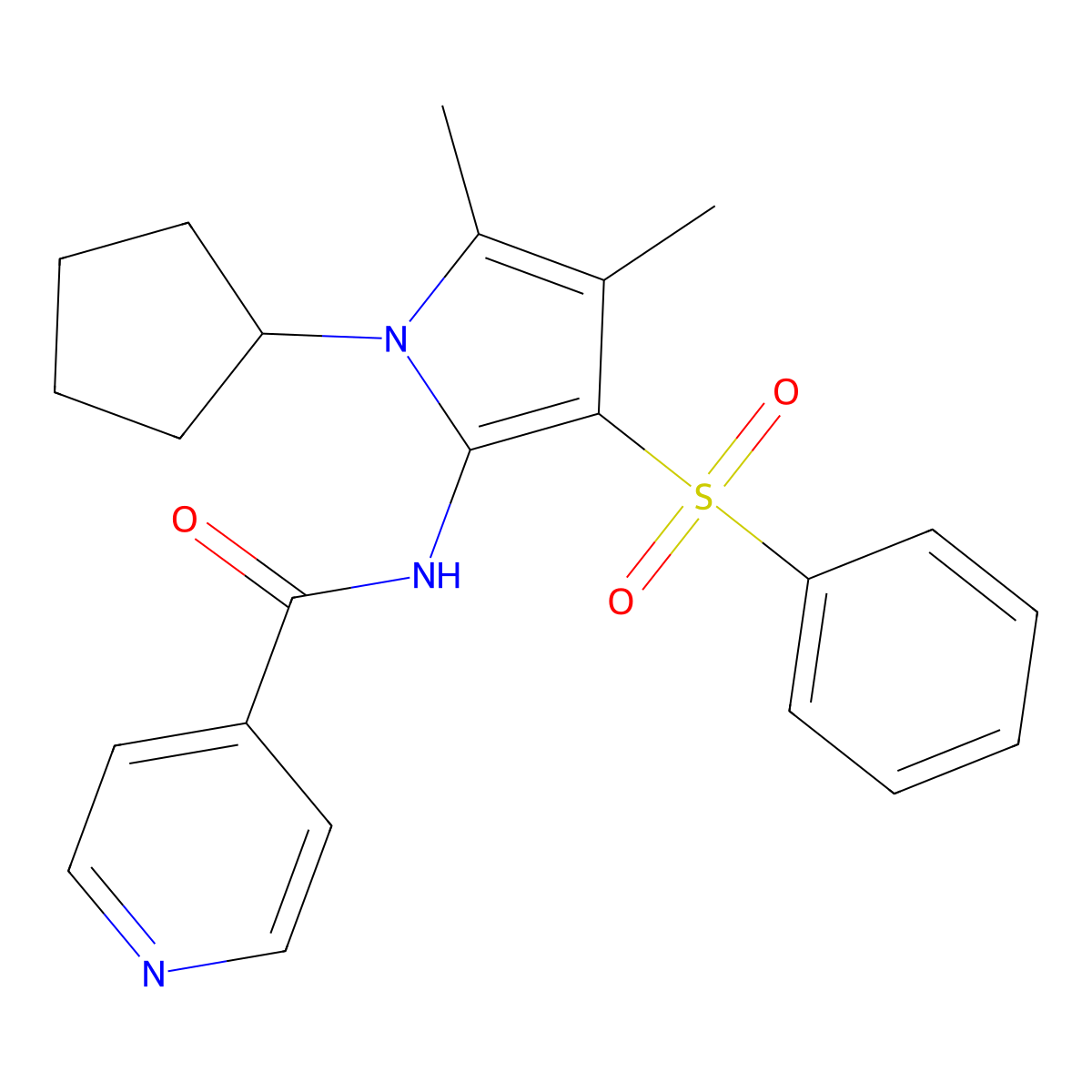 N-[1-cyclopentyl-4,5-dimethyl-3-(phenylsulfonyl)-1H-pyrrol-2-yl]pyridine-4-carboxamide molecular structure, CAS 1010923-42-8