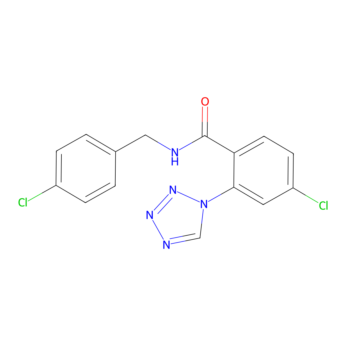 4-chloro-N-(4-chlorobenzyl)-2-(1H-tetrazol-1-yl)benzamide molecular structure, CAS 1010923-45-1