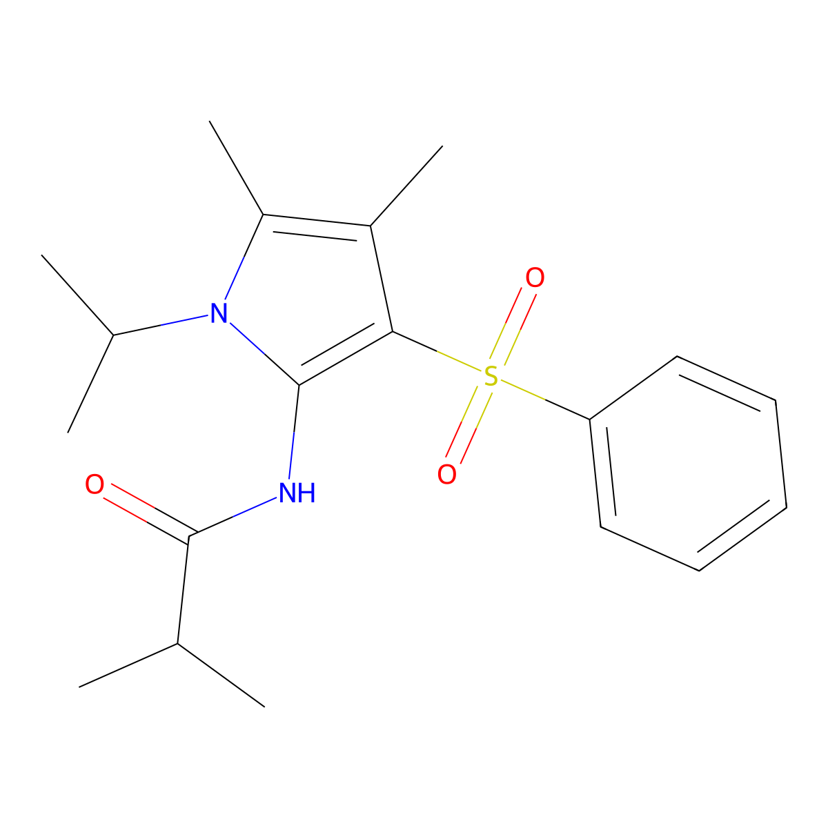 N-[4,5-dimethyl-3-(phenylsulfonyl)-1-(propan-2-yl)-1H-pyrrol-2-yl]-2-methylpropanamide molecular structure, CAS 1010923-54-2