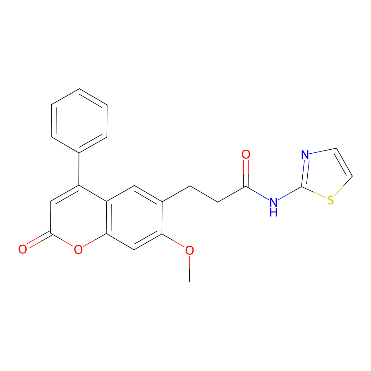3-(7-methoxy-2-oxo-4-phenyl-2H-chromen-6-yl)-N-(1,3-thiazol-2-yl)propanamide molecular structure, CAS 1010923-62-2
