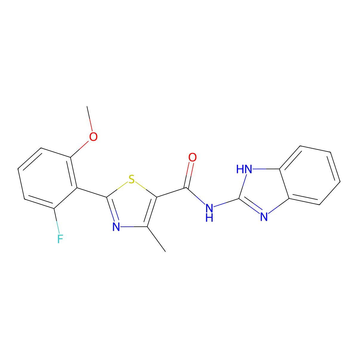N-(1,3-dihydro-2H-benzimidazol-2-ylidene)-2-(2-fluoro-6-methoxyphenyl)-4-methyl-1,3-thiazole-5-carboxamide molecular structure, CAS 1010923-64-4