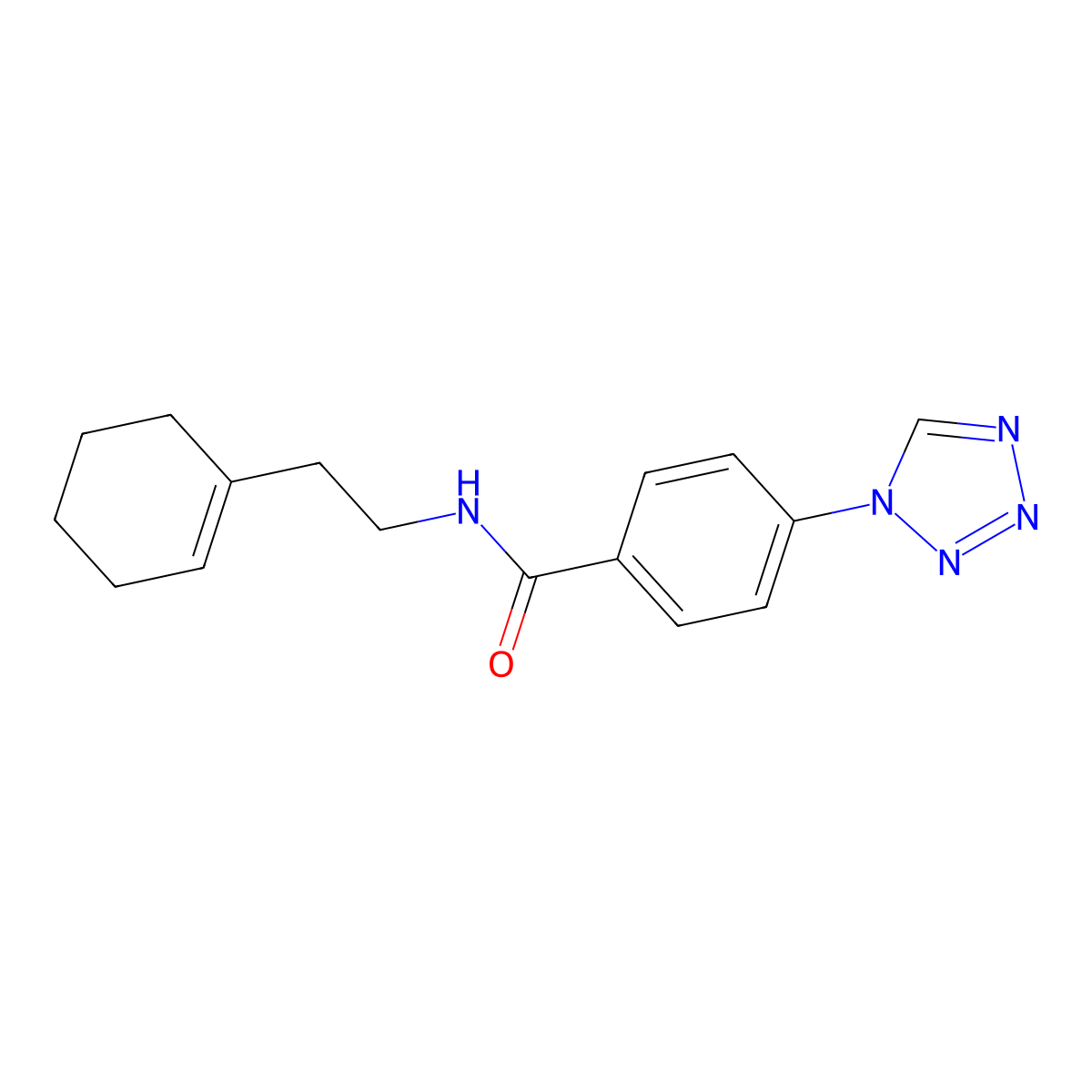 N-[2-(cyclohex-1-en-1-yl)ethyl]-4-(1H-tetrazol-1-yl)benzamide molecular structure, CAS 1010923-66-6