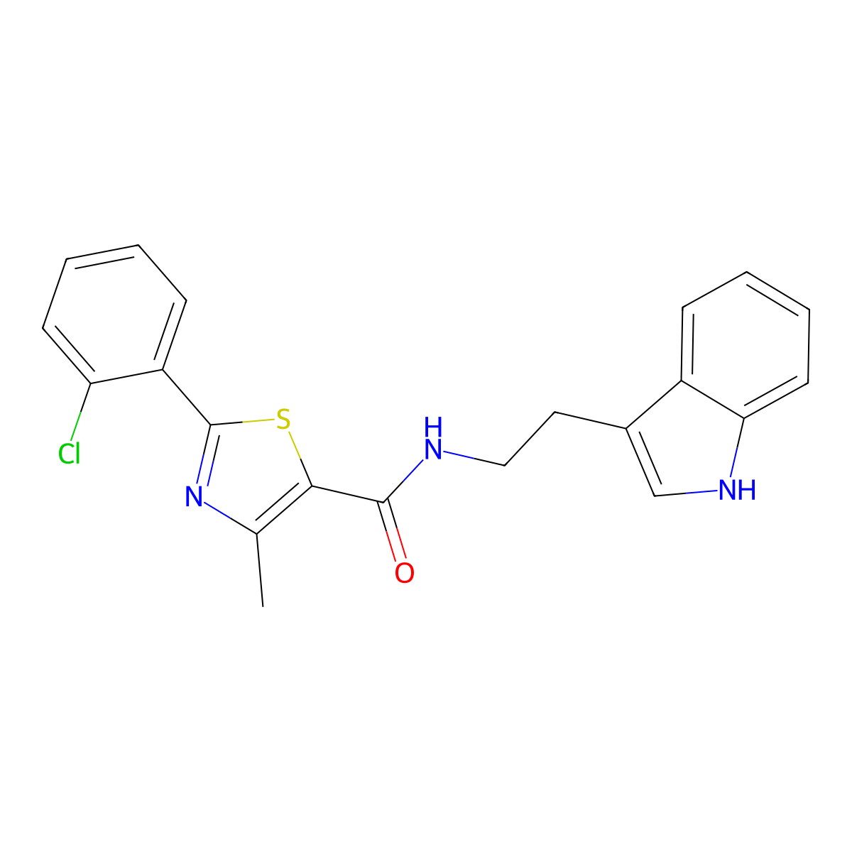 2-(2-chlorophenyl)-N-[2-(1H-indol-3-yl)ethyl]-4-methyl-1,3-thiazole-5-carboxamide molecular structure, CAS 1010923-72-4