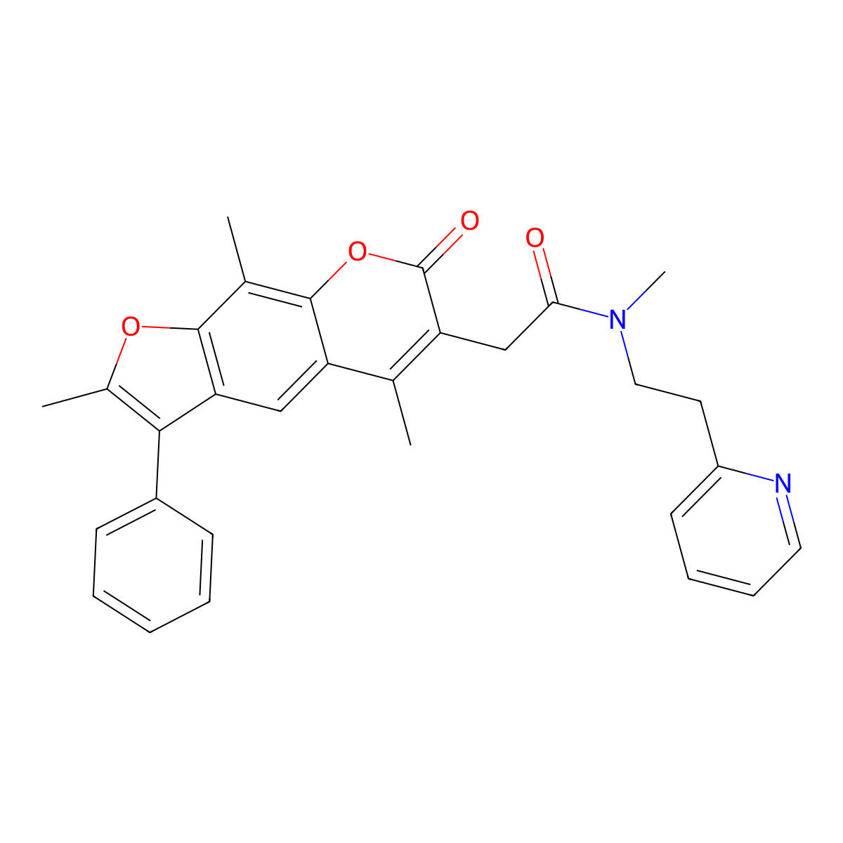 N-methyl-N-[2-(pyridin-2-yl)ethyl]-2-(2,5,9-trimethyl-7-oxo-3-phenyl-7H-furo[3,2-g]chromen-6-yl)acetamide molecular structure, CAS 1010924-26-1