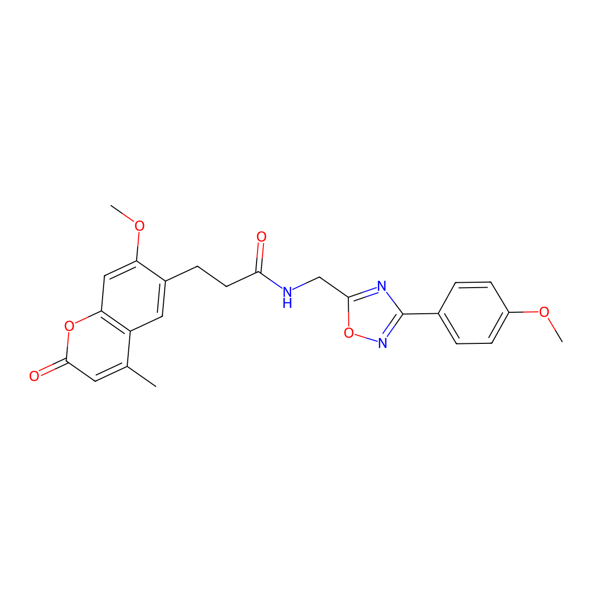 3-(7-methoxy-4-methyl-2-oxo-2H-chromen-6-yl)-N-((3-(4-methoxyphenyl)-1,2,4-oxadiazol-5-yl)methyl)propanamide molecular structure, CAS 1010924-30-7