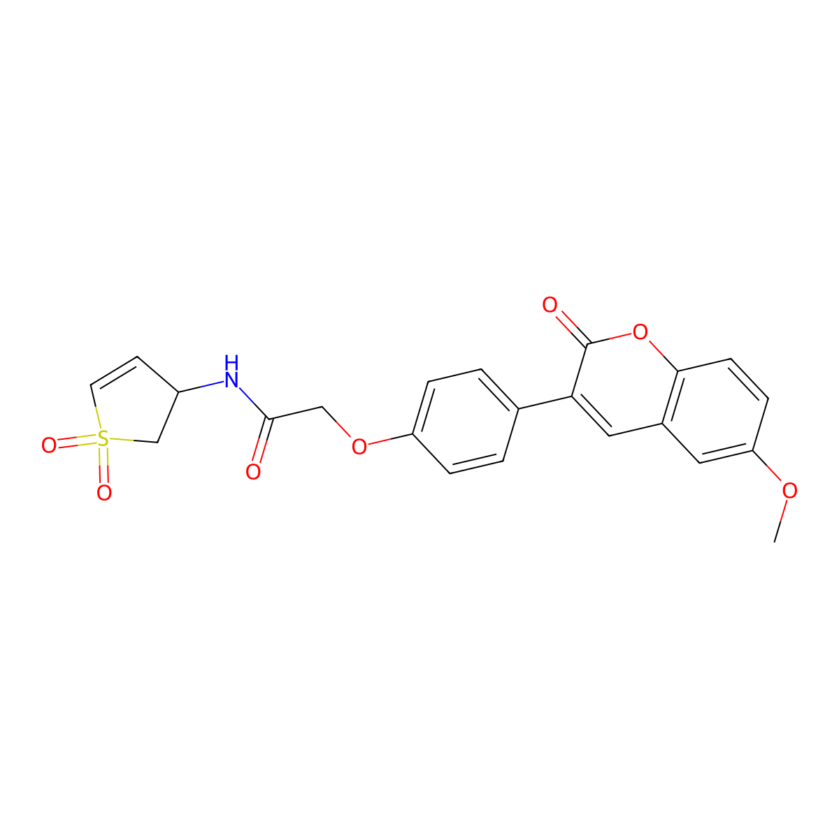 Acetamide, N-(2,3-dihydro-1,1-dioxido-3-thienyl)-2-[4-(6-methoxy-2-oxo-2H-1-benzopyran-3-yl)phenoxy]- molecular structure, CAS 1010924-55-6