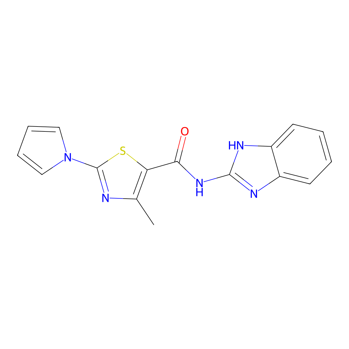 N-(1,3-dihydro-2H-benzimidazol-2-ylidene)-4-methyl-2-(1H-pyrrol-1-yl)-1,3-thiazole-5-carboxamide molecular structure, CAS 1010924-60-3