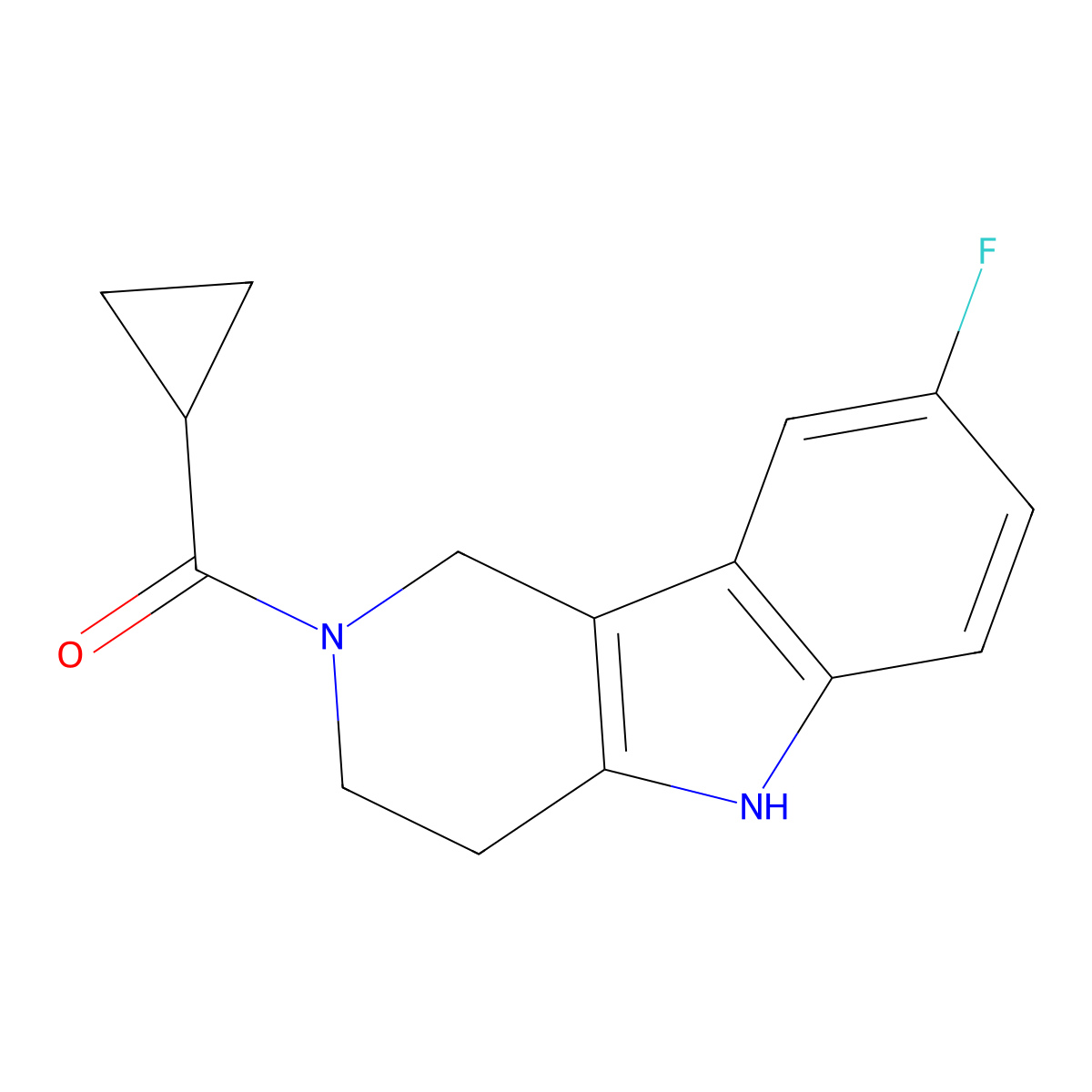 cyclopropyl(8-fluoro-1,3,4,5-tetrahydro-2H-pyrido[4,3-b]indol-2-yl)methanone molecular structure, CAS 1010924-72-7