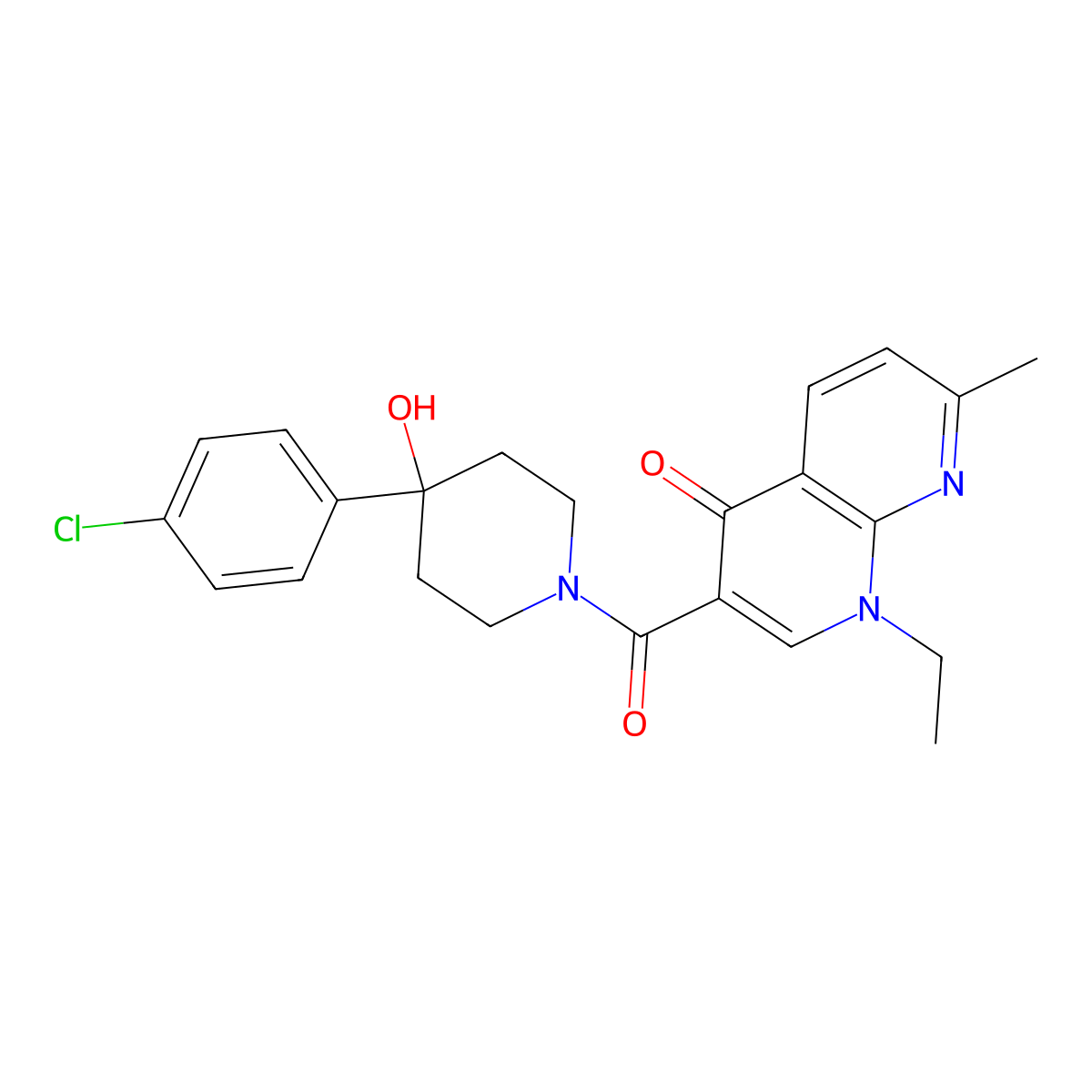 3-{[4-(4-chlorophenyl)-4-hydroxypiperidino]carbonyl}-1-ethyl-7-methyl[1,8]naphthyridin-4(1H)-one molecular structure, CAS 1010924-76-1