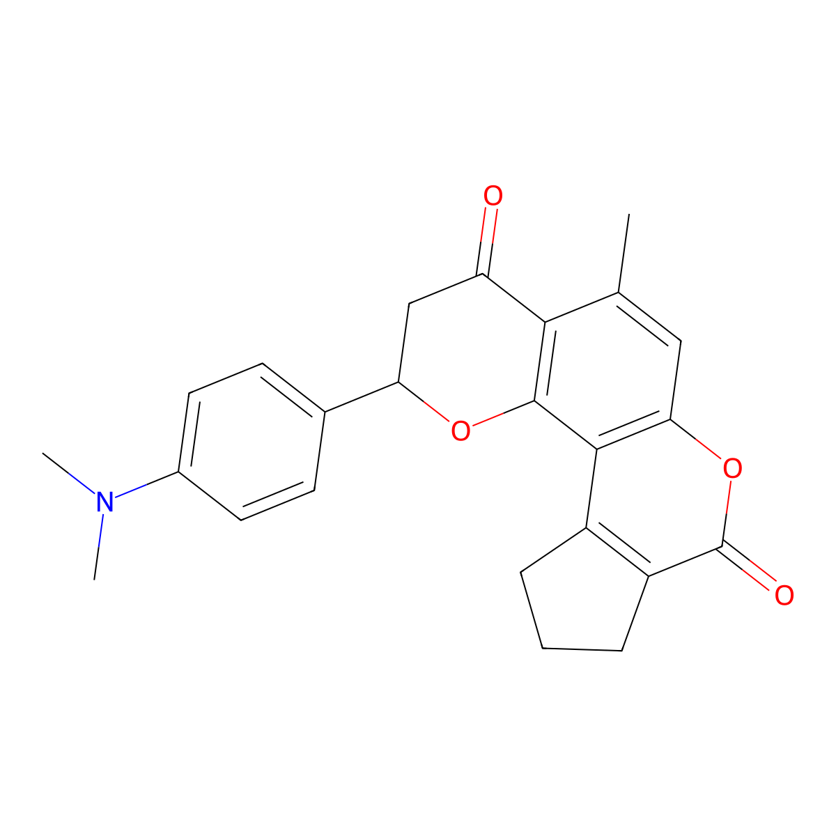 2-[4-(dimethylamino)phenyl]-5-methyl-10,11-dihydro-2H-cyclopenta[c]pyrano[2,3-f]chromene-4,8(3H,9H)-dione molecular structure, CAS 1010924-92-1