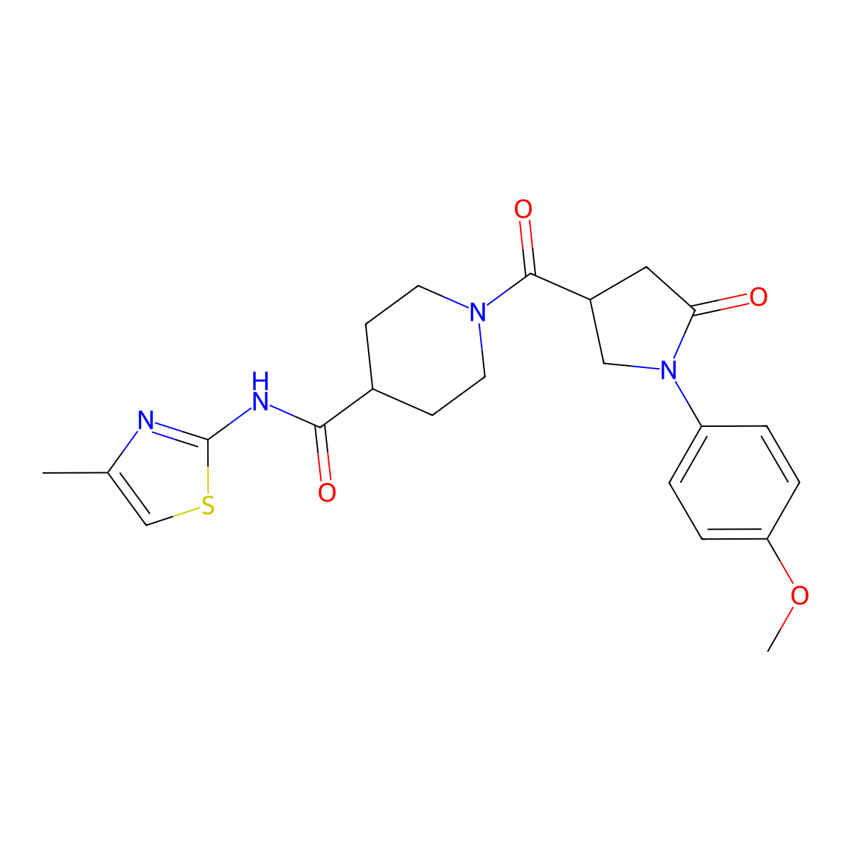 1-{[1-(4-methoxyphenyl)-5-oxotetrahydro-1H-pyrrol-3-yl]carbonyl}-N~4~-(4-methyl-1,3-thiazol-2-yl)-4-piperidinecarboxamide molecular structure, CAS 1010924-98-7
