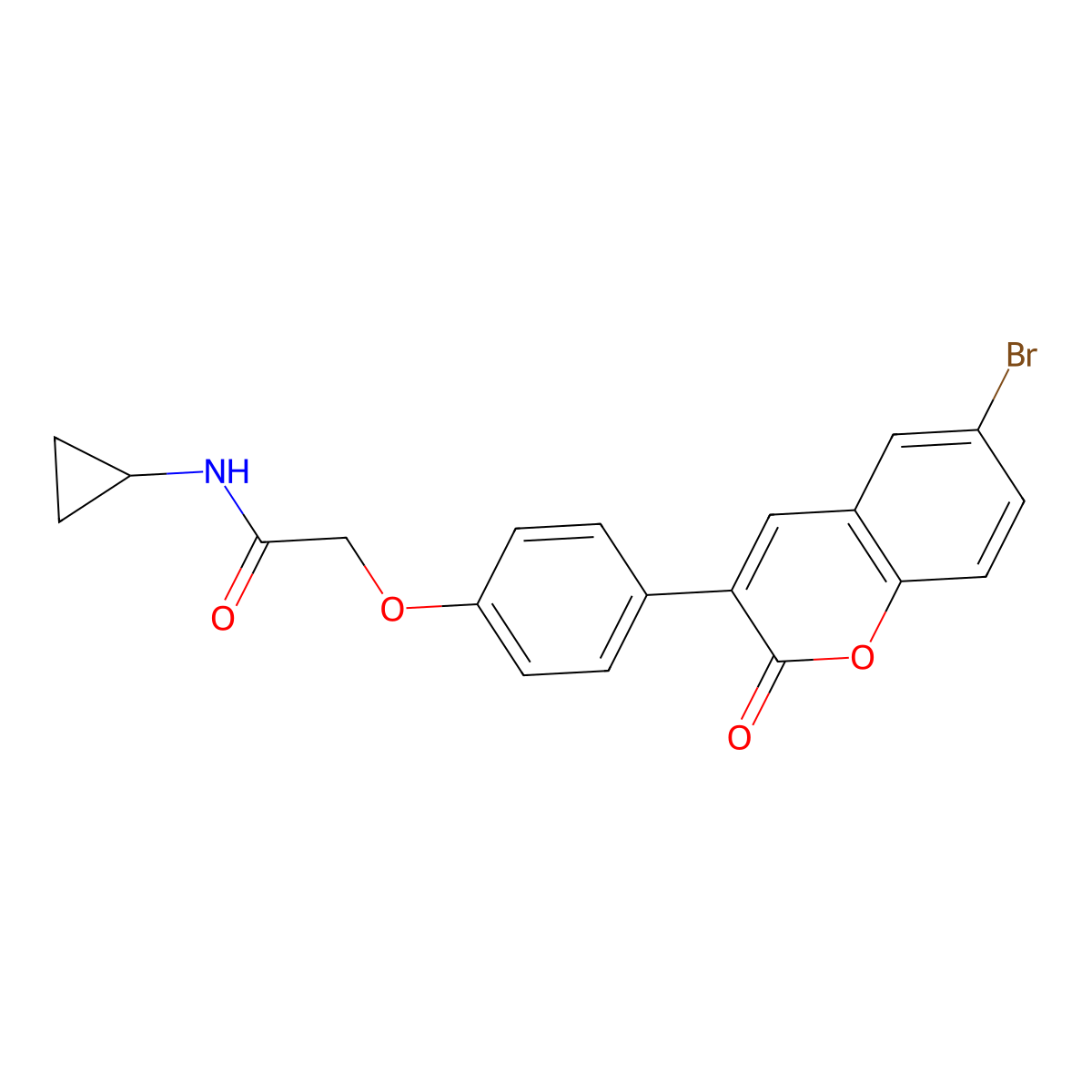 2-[4-(6-bromo-2-oxo-2H-chromen-3-yl)phenoxy]-N-cyclopropylacetamide molecular structure, CAS 1010925-04-8