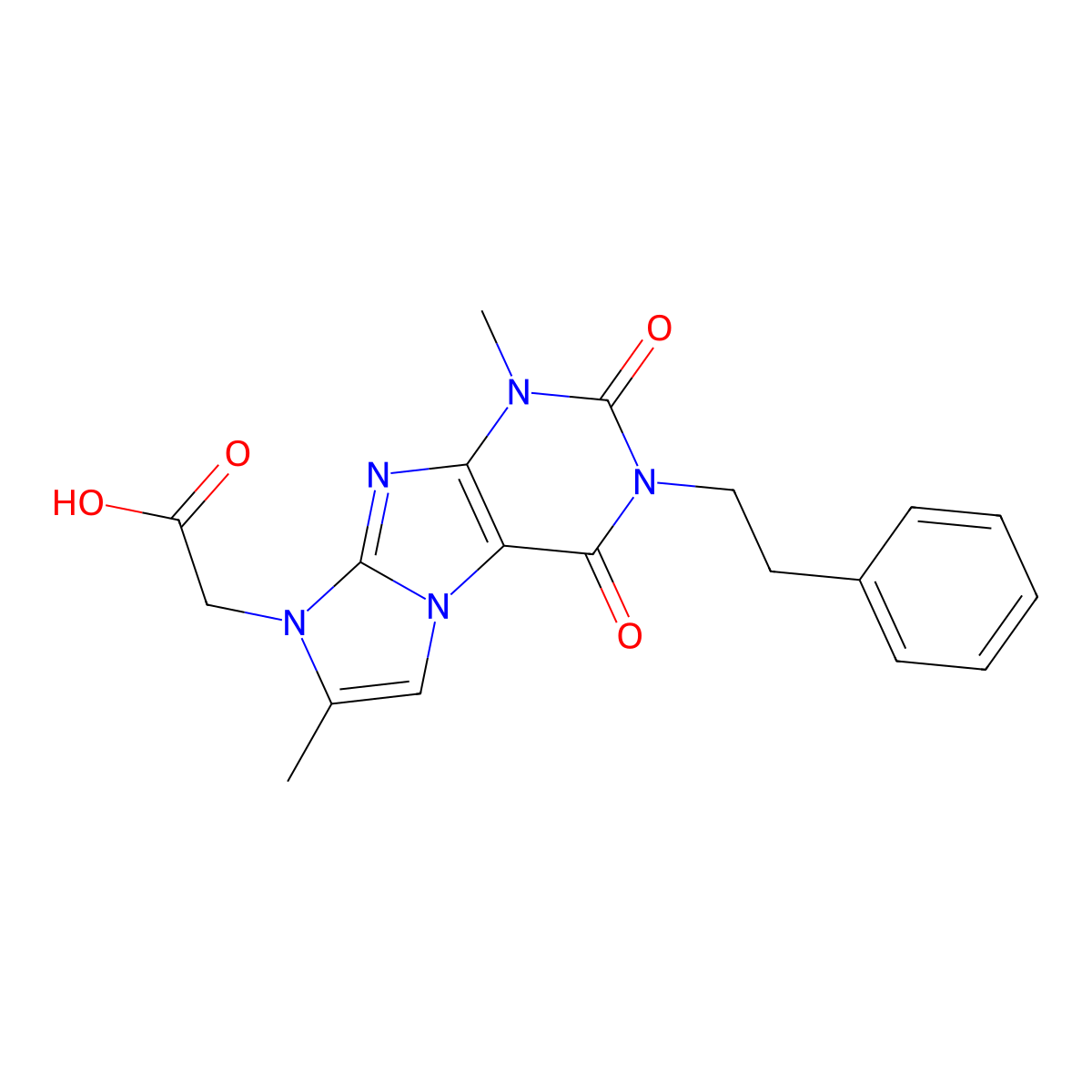 2-(4,7-Dimethyl-1,3-dioxo-2-phenethyl-purino[7,8-a]imidazol-6-yl)acetic acid molecular structure, CAS 1010925-08-2