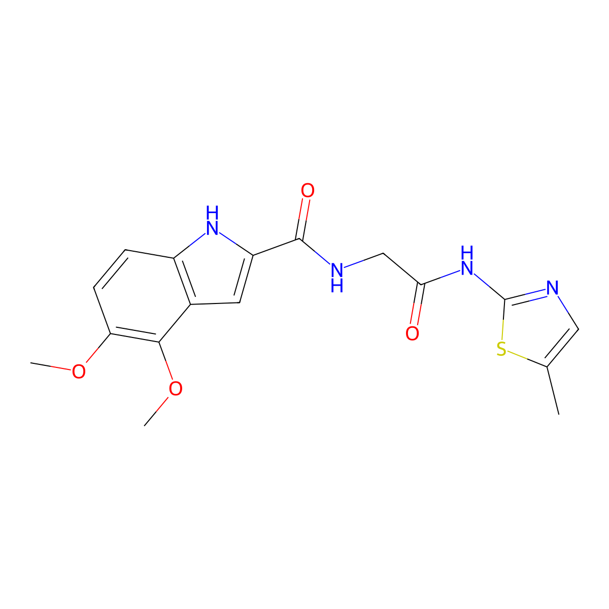 4,5-dimethoxy-N-{2-[(5-methyl-1,3-thiazol-2-yl)amino]-2-oxoethyl}-1H-indole-2-carboxamide molecular structure, CAS 1010925-16-2