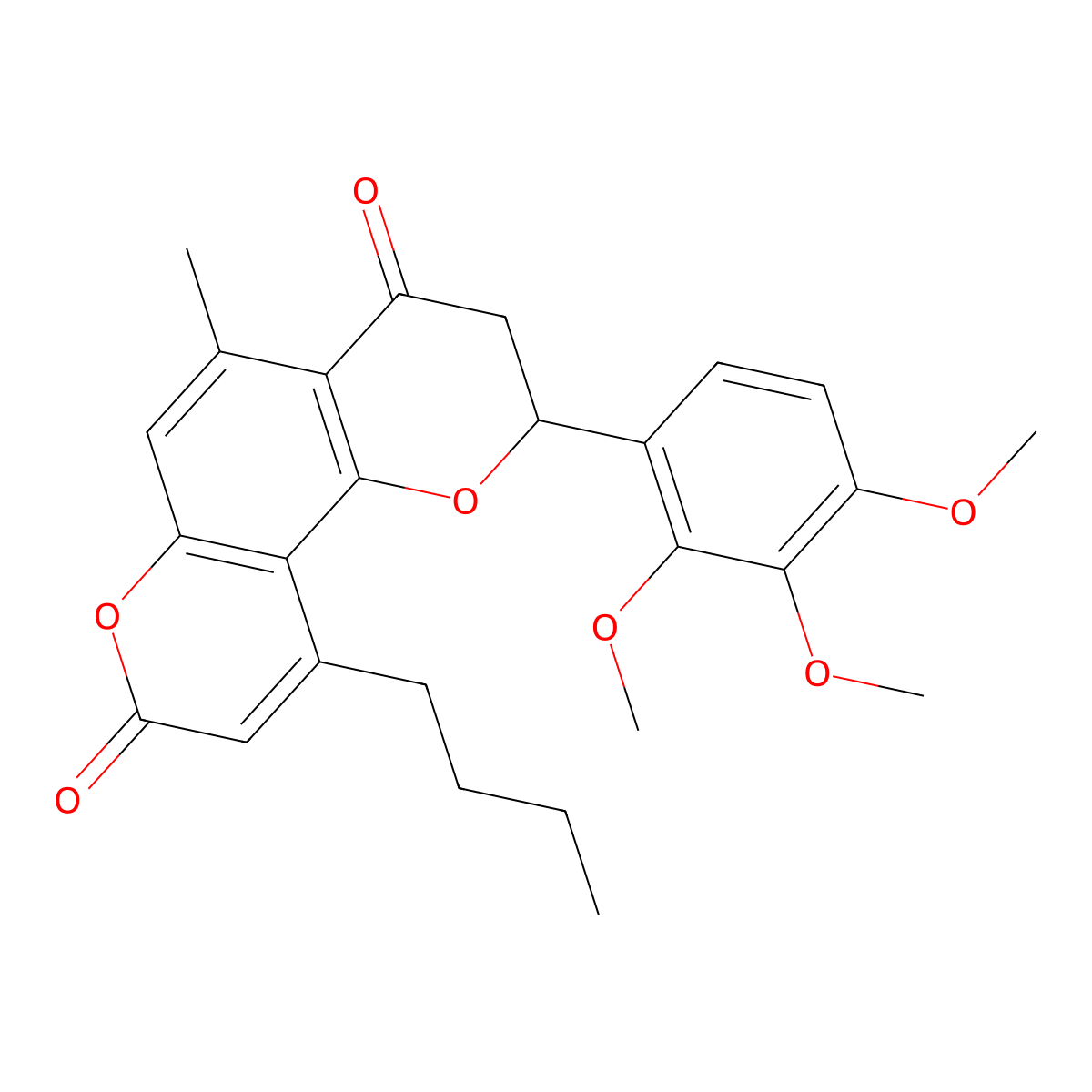 10-butyl-5-methyl-2-(2,3,4-trimethoxyphenyl)-2,3-dihydro-4H,8H-pyrano[2,3-f]chromene-4,8-dione molecular structure, CAS 1010925-22-0