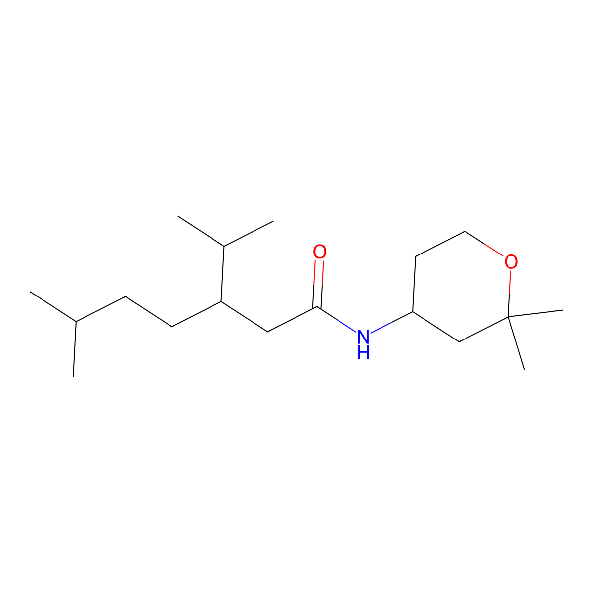 N-(2,2-dimethyltetrahydro-2H-pyran-4-yl)-6-methyl-3-(propan-2-yl)heptanamide molecular structure, CAS 1010925-26-4