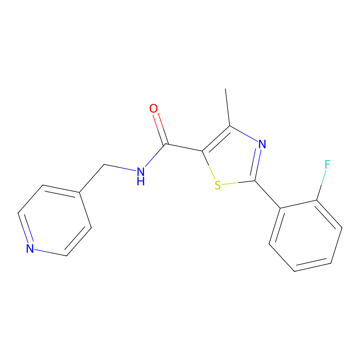 2-(2-fluorophenyl)-4-methyl-N-(pyridin-4-ylmethyl)-1,3-thiazole-5-carboxamide molecular structure, CAS 1010925-55-9