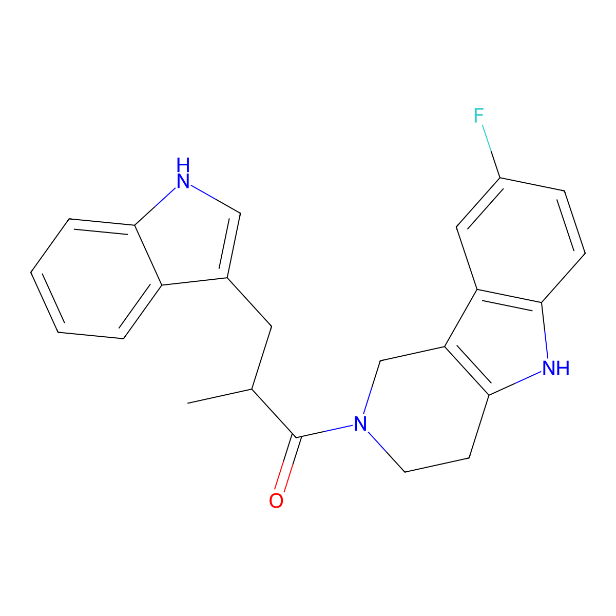 1-(8-fluoro-1,3,4,5-tetrahydro-2H-pyrido[4,3-b]indol-2-yl)-3-(1H-indol-3-yl)-2-methylpropan-1-one molecular structure, CAS 1010925-56-0