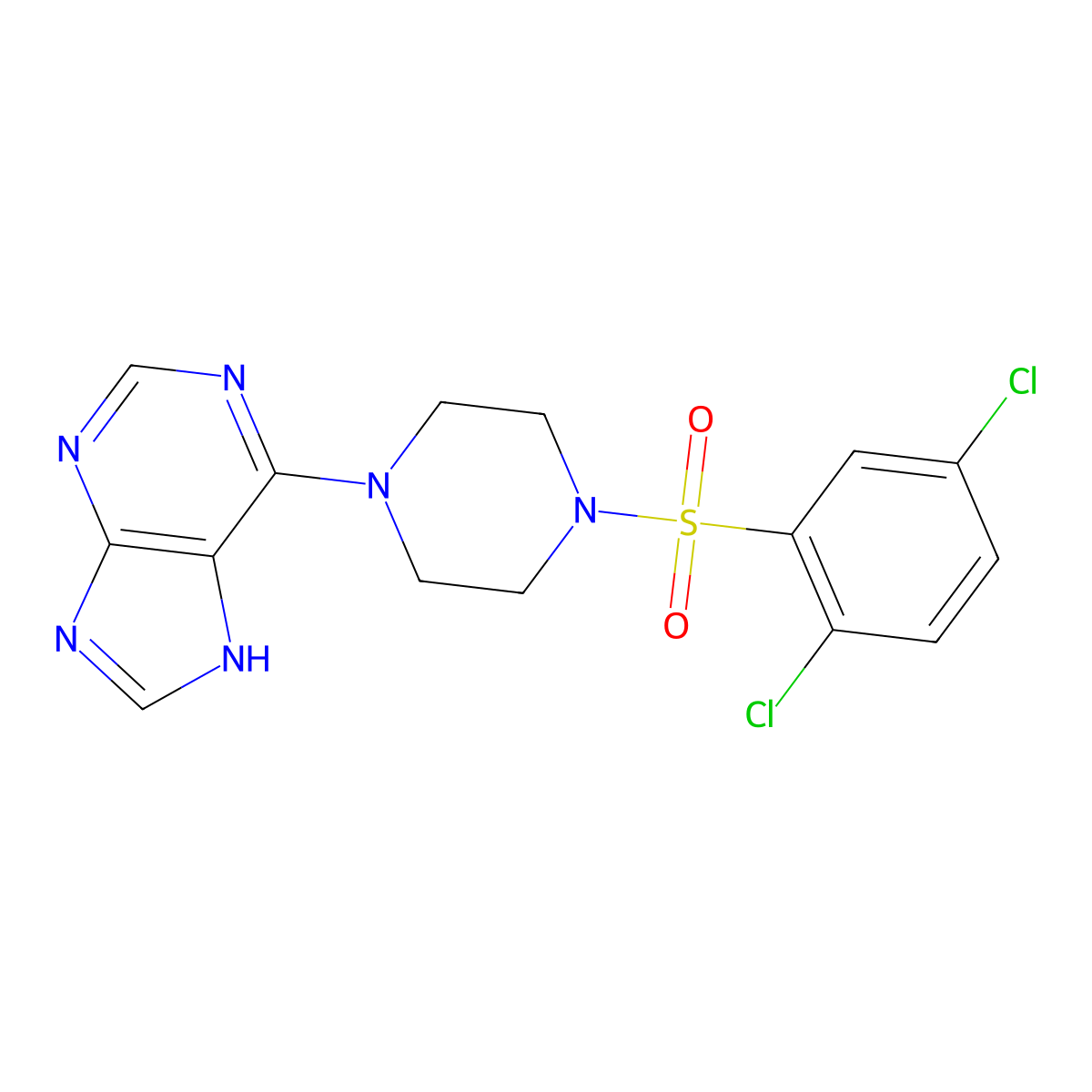 6-{4-[(2,5-dichlorophenyl)sulfonyl]piperazin-1-yl}-9H-purine molecular structure, CAS 1010925-64-0