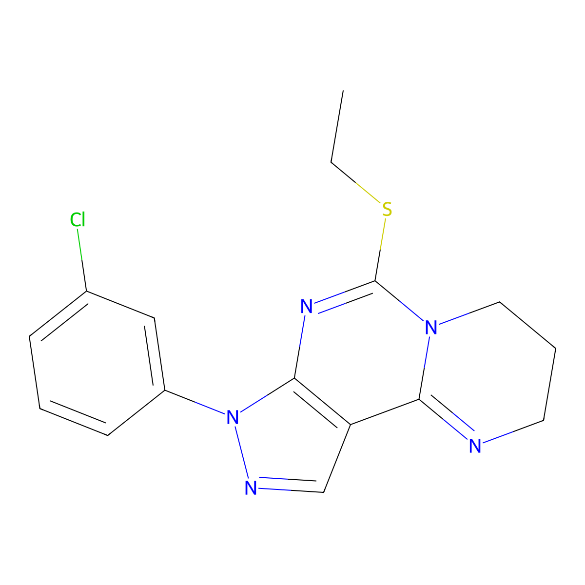 8-(3-Chlorophenyl)-6-(ethylsulfanyl)-2,3,4,8-tetrahydropyrazolo[4,3-e]pyrimido[1,2-c]pyrimidine molecular structure, CAS 1010925-66-2