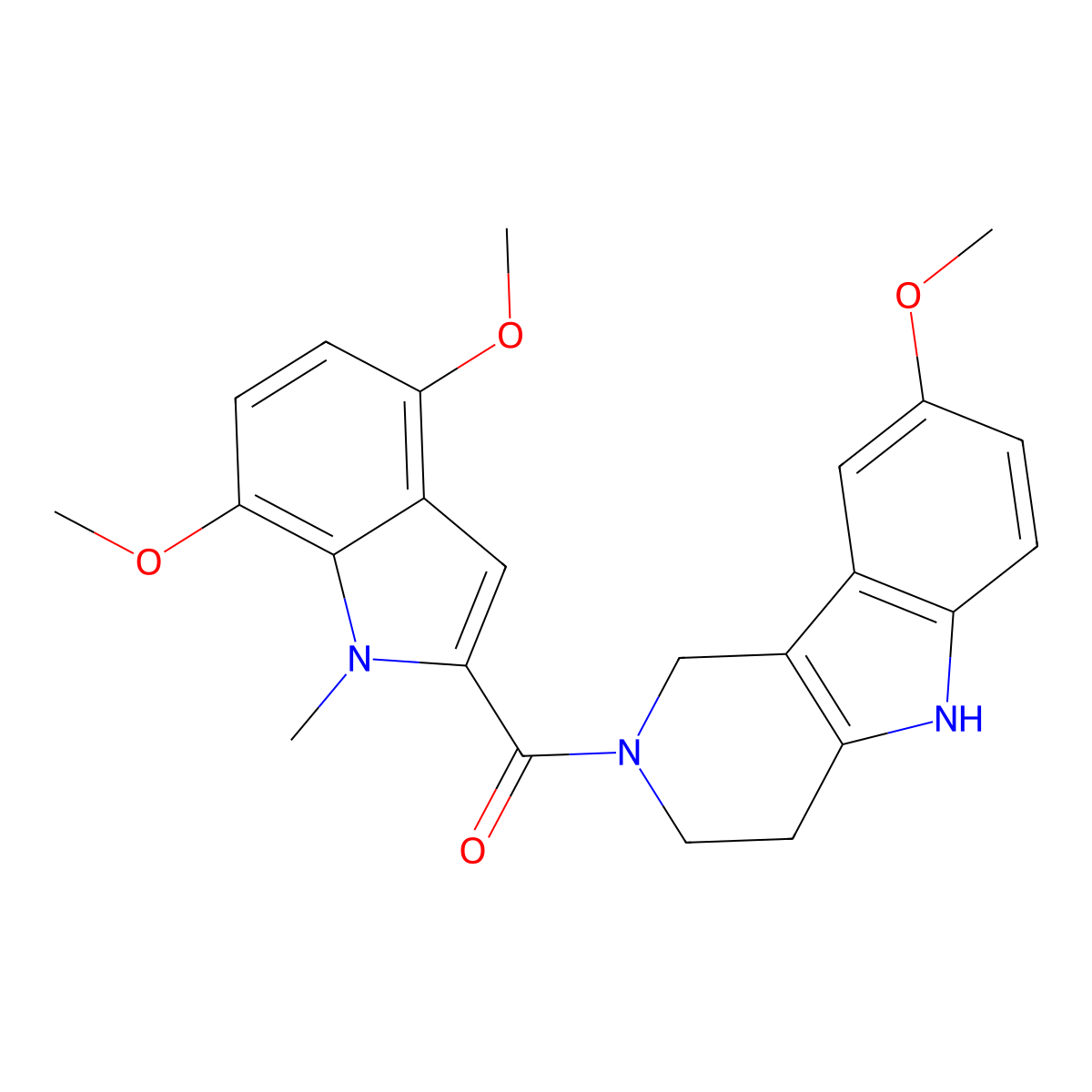 (4,7-dimethoxy-1-methyl-1H-indol-2-yl)(8-methoxy-1,3,4,5-tetrahydro-2H-pyrido[4,3-b]indol-2-yl)methanone molecular structure, CAS 1010925-73-1