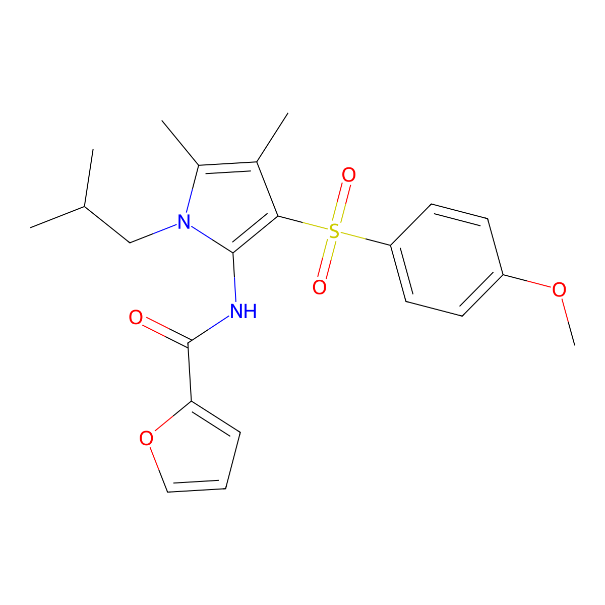 N-{3-[(4-methoxyphenyl)sulfonyl]-4,5-dimethyl-1-(2-methylpropyl)-1H-pyrrol-2-yl}furan-2-carboxamide molecular structure, CAS 1010925-80-0