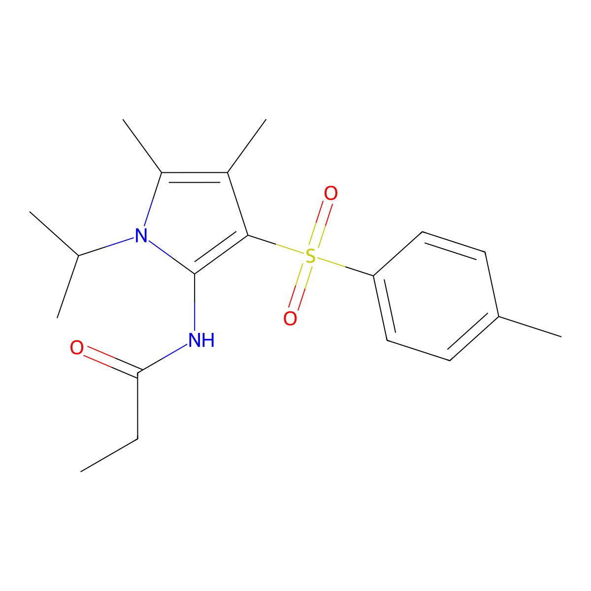 N-{4,5-dimethyl-3-[(4-methylphenyl)sulfonyl]-1-(propan-2-yl)-1H-pyrrol-2-yl}propanamide molecular structure, CAS 1010925-89-9