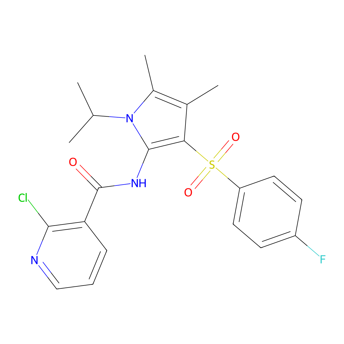 2-chloro-N-{3-[(4-fluorophenyl)sulfonyl]-4,5-dimethyl-1-(propan-2-yl)-1H-pyrrol-2-yl}pyridine-3-carboxamide molecular structure, CAS 1010926-02-9
