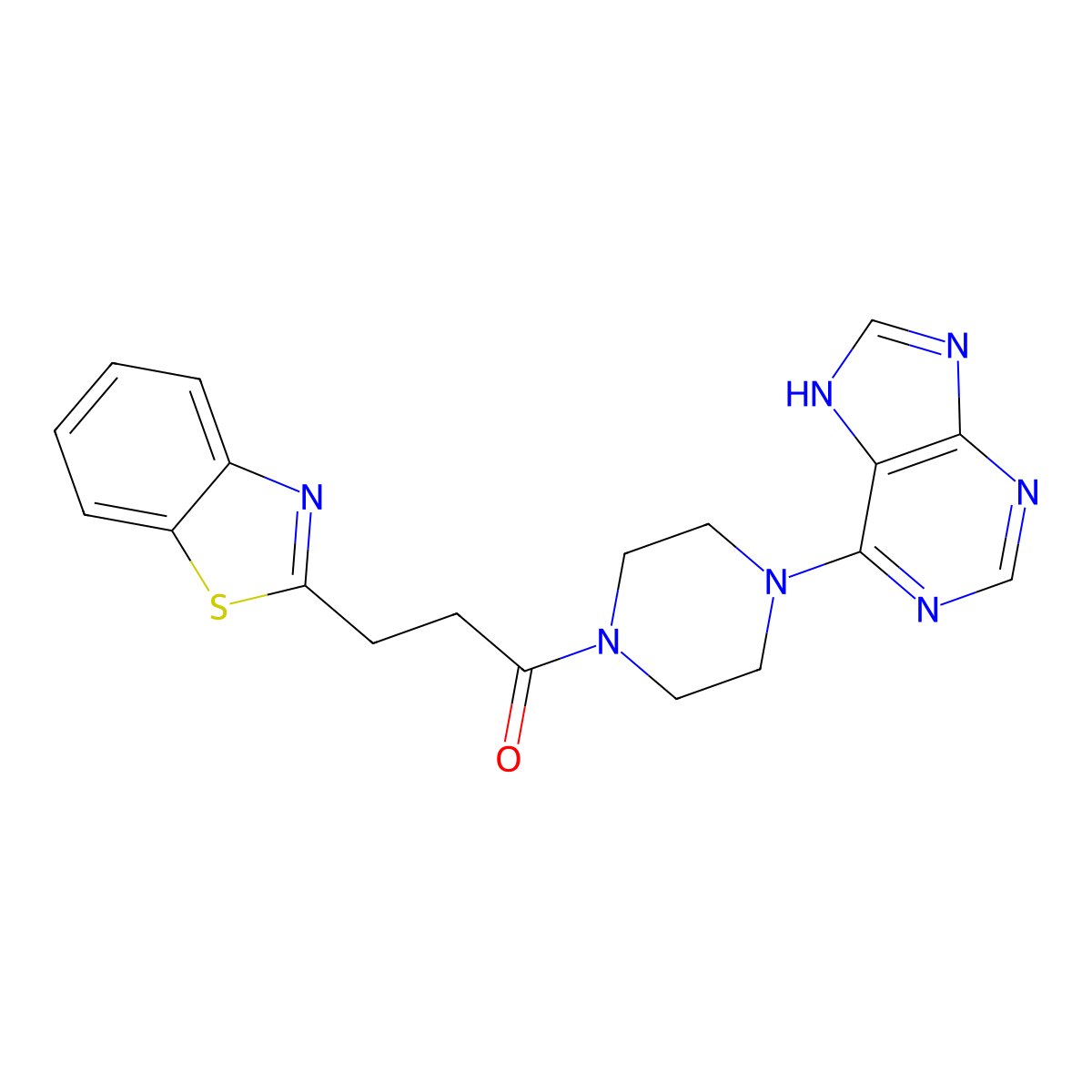 3-(1,3-benzothiazol-2-yl)-1-[4-(9H-purin-6-yl)piperazino]-1-propanone molecular structure, CAS 1010926-09-6