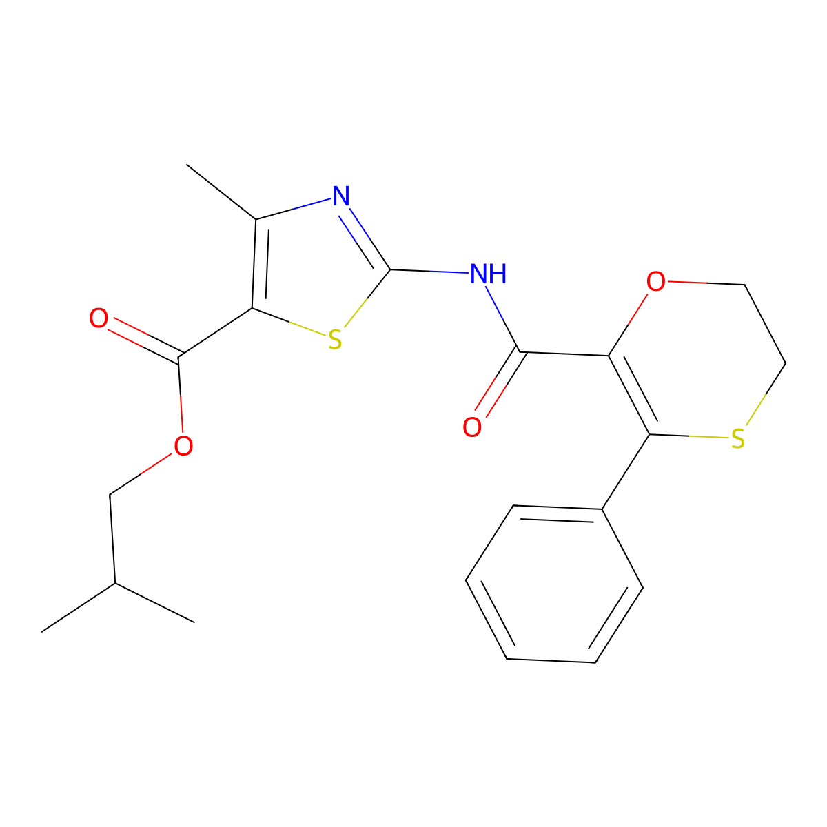 2-Methylpropyl 4-methyl-2-{[(3-phenyl-5,6-dihydro-1,4-oxathiin-2-yl)carbonyl]amino}-1,3-thiazole-5-carboxylate molecular structure, CAS 1010926-21-2