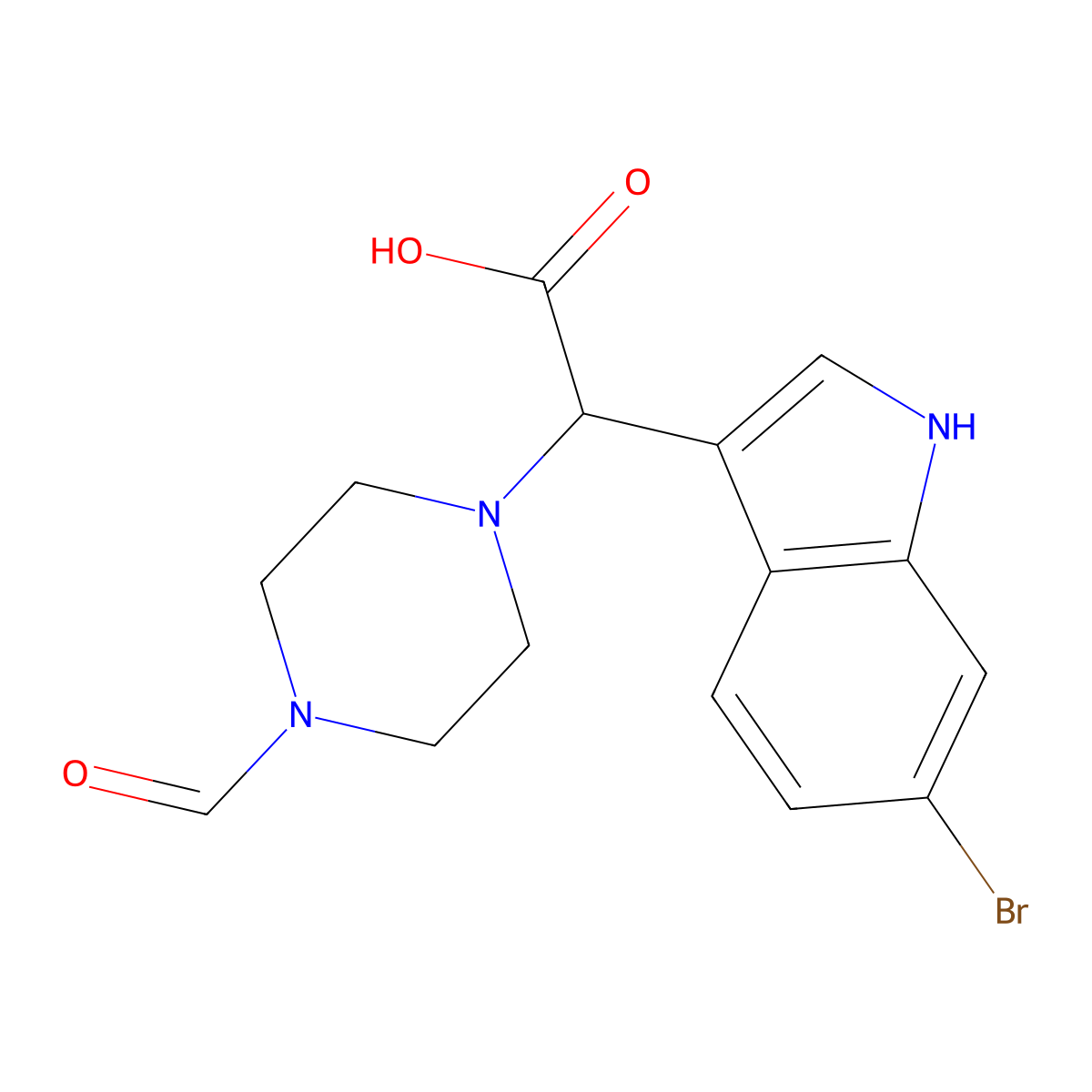 (6-bromo-1H-indol-3-yl)(4-formylpiperazin-1-yl)acetic acid molecular structure, CAS 1010926-29-0