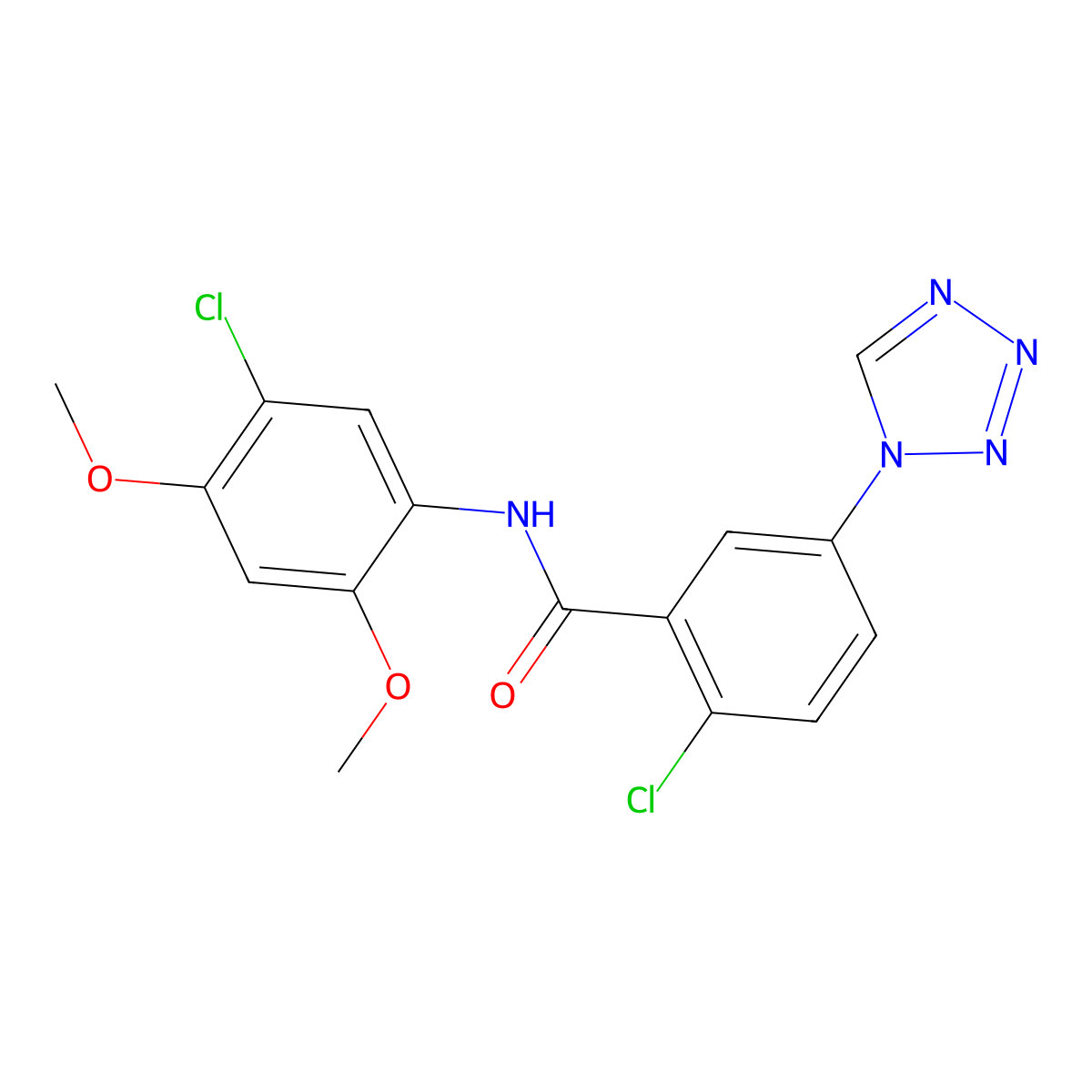 2-chloro-N-(5-chloro-2,4-dimethoxyphenyl)-5-(1H-tetrazol-1-yl)benzamide molecular structure, CAS 1010926-47-2