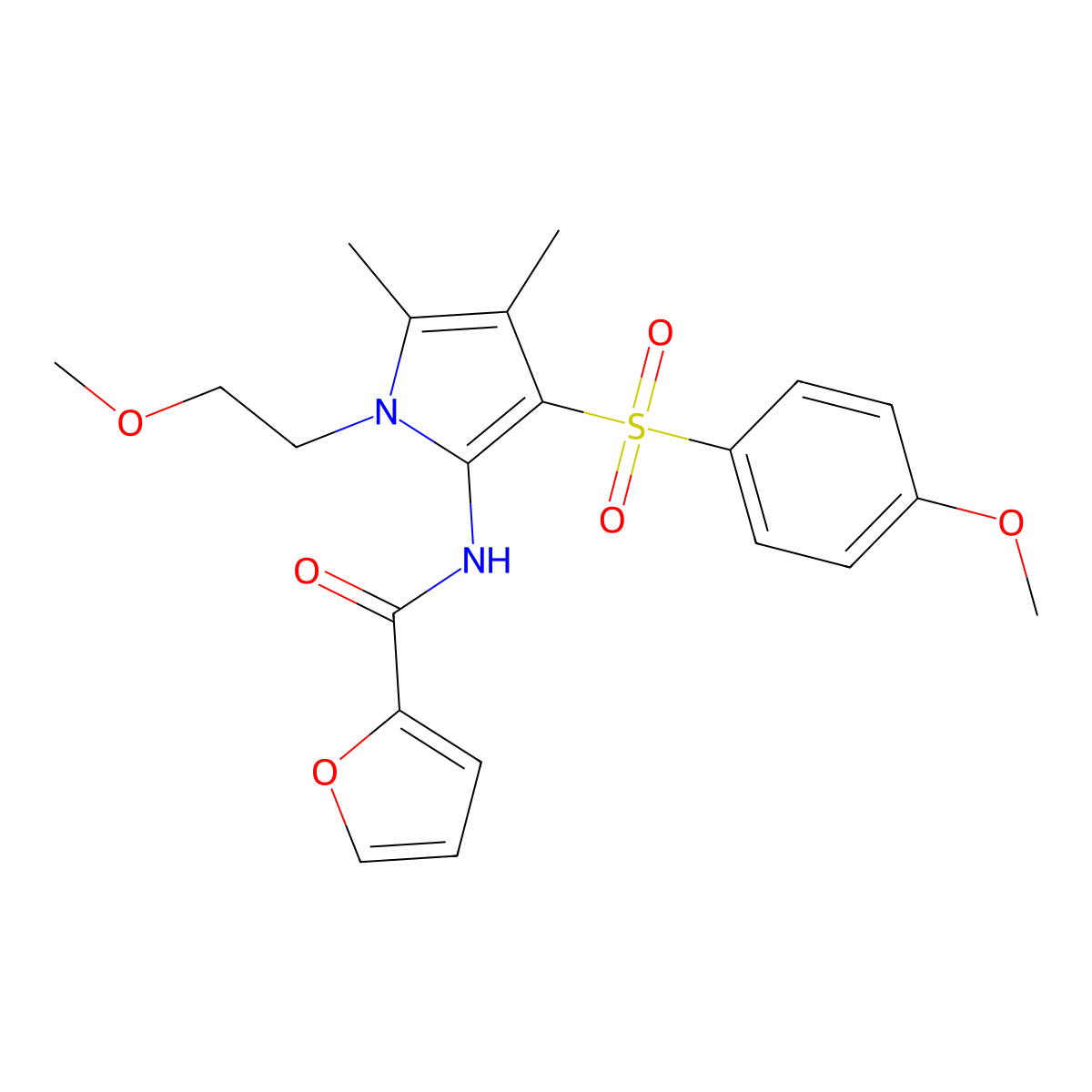 N-{1-(2-methoxyethyl)-3-[(4-methoxyphenyl)sulfonyl]-4,5-dimethyl-1H-pyrrol-2-yl}furan-2-carboxamide molecular structure, CAS 1010926-53-0