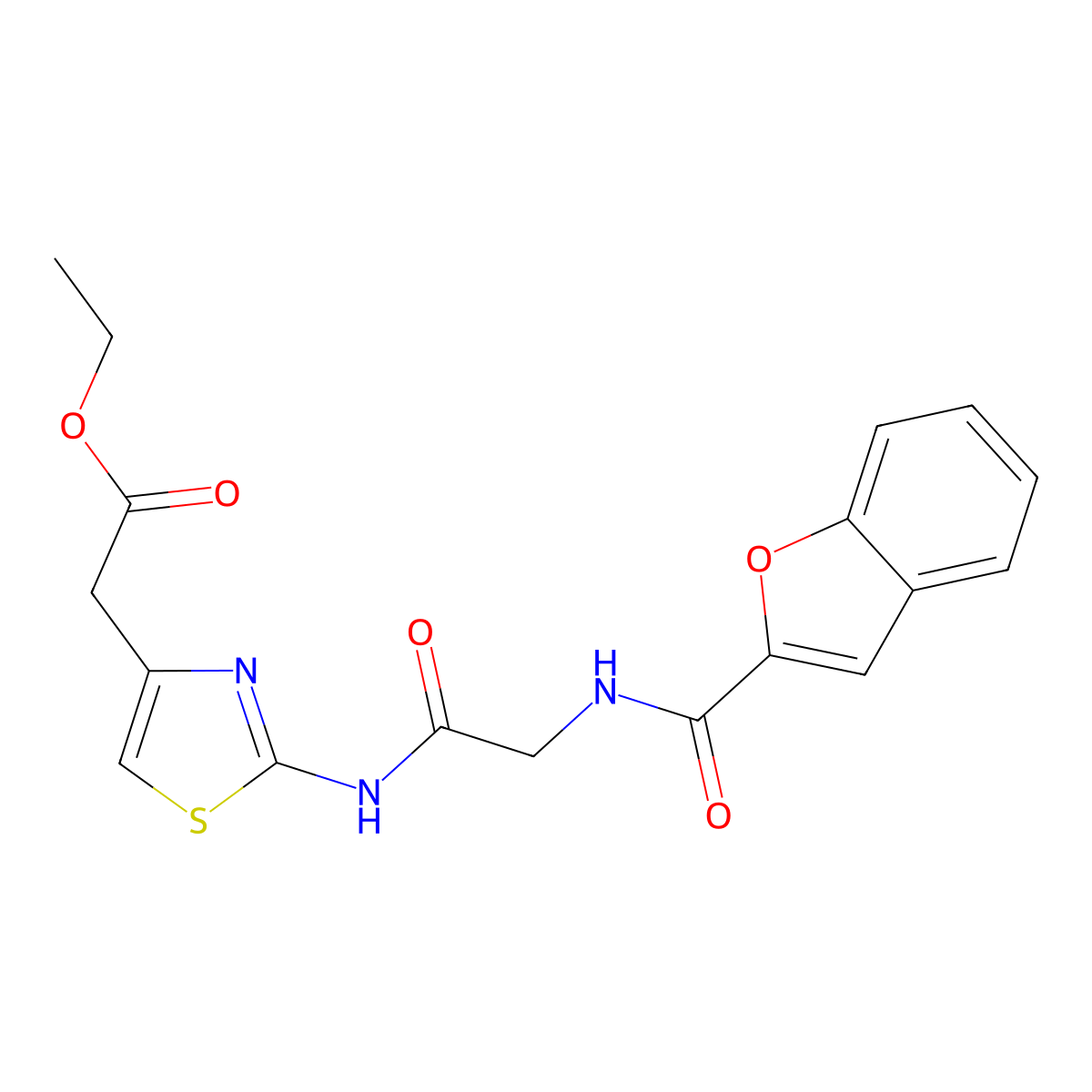 Ethyl 2-[2-({2-[(1-benzofuran-2-ylcarbonyl)amino]acetyl}amino)-1,3-thiazol-4-yl]acetate molecular structure, CAS 1010926-55-2