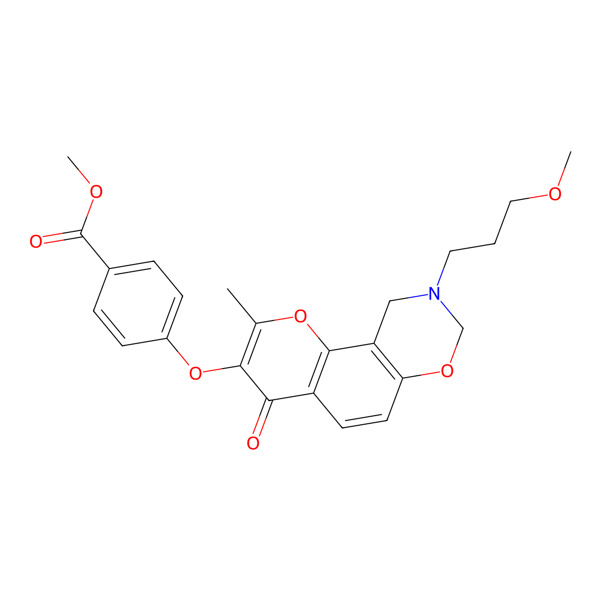 Methyl 4-((9-(3-methoxypropyl)-2-methyl-4-oxo-4,8,9,10-tetrahydrochromeno[8,7-e][1,3]oxazin-3-yl)oxy)benzoate molecular structure, CAS 1010926-61-0