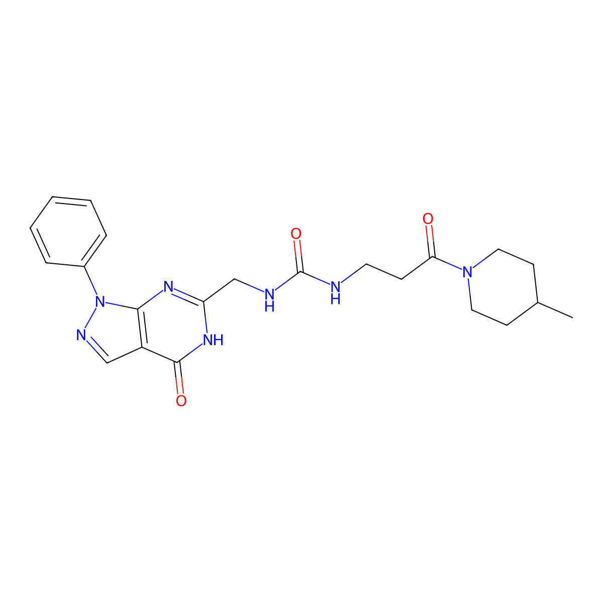 1-[(4-hydroxy-1-phenyl-1H-pyrazolo[3,4-d]pyrimidin-6-yl)methyl]-3-[3-(4-methylpiperidin-1-yl)-3-oxopropyl]urea molecular structure, CAS 1010926-66-5