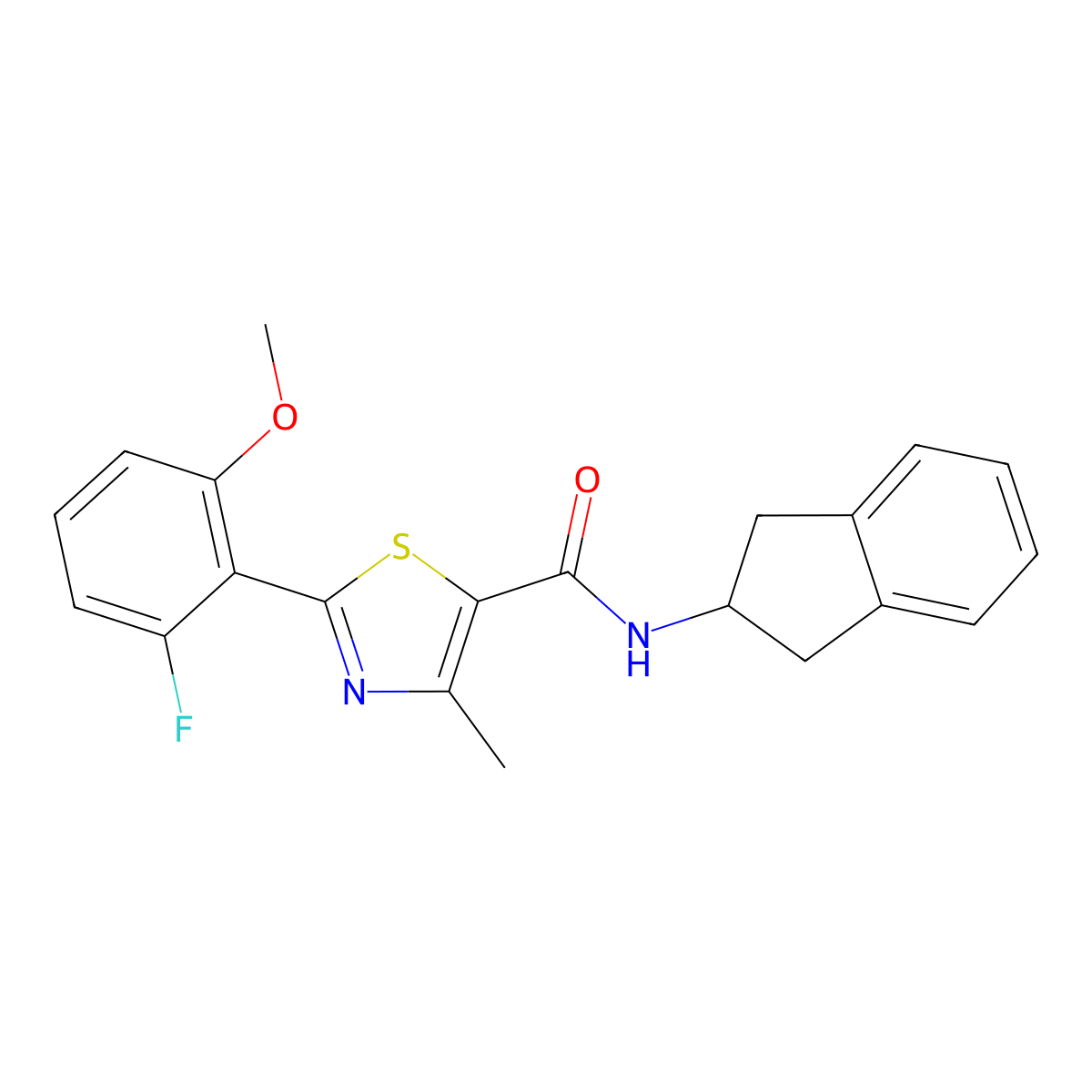 N-(2,3-dihydro-1H-inden-2-yl)-2-(2-fluoro-6-methoxyphenyl)-4-methyl-1,3-thiazole-5-carboxamide molecular structure, CAS 1010926-75-6